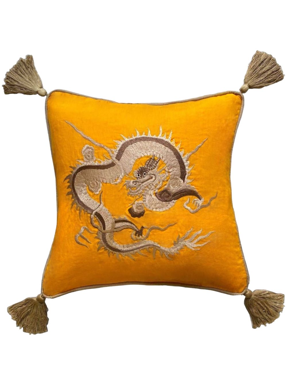 Les-Ottomans Dragon 刺绣抱枕（50厘米 x 50厘米） - 黄色