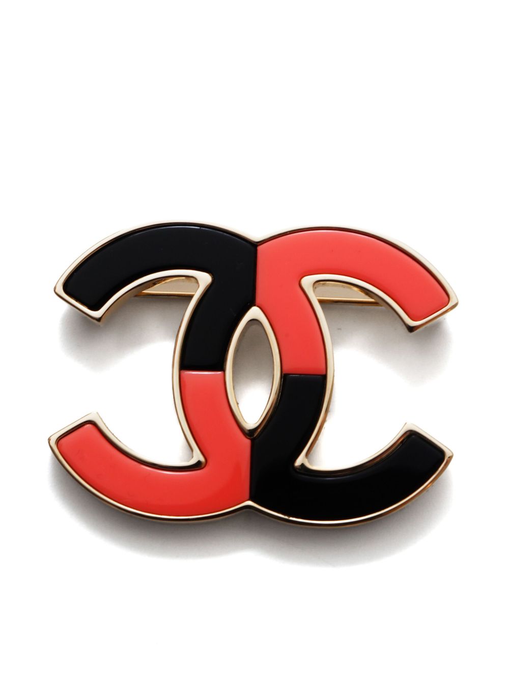 CHANEL Pre-Owned CC Mark 双色胸针（2023年典藏款） - 金色