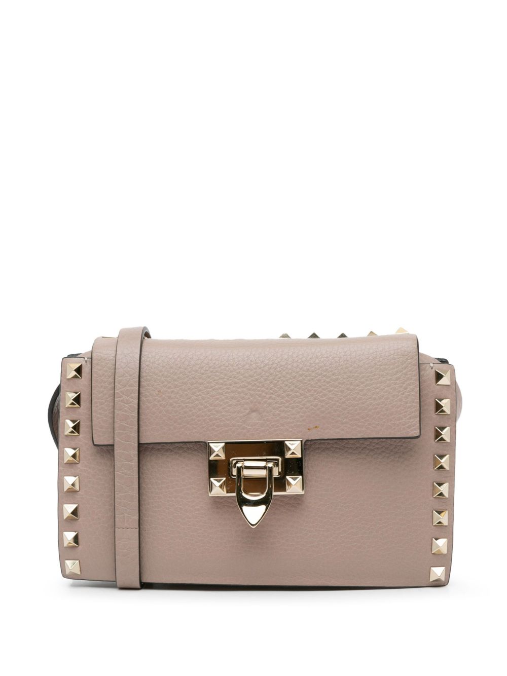 Valentino Garavani Pre-Owned Rockstud Flap 皮质斜挎包（2018-2024年典藏款） - 褐色