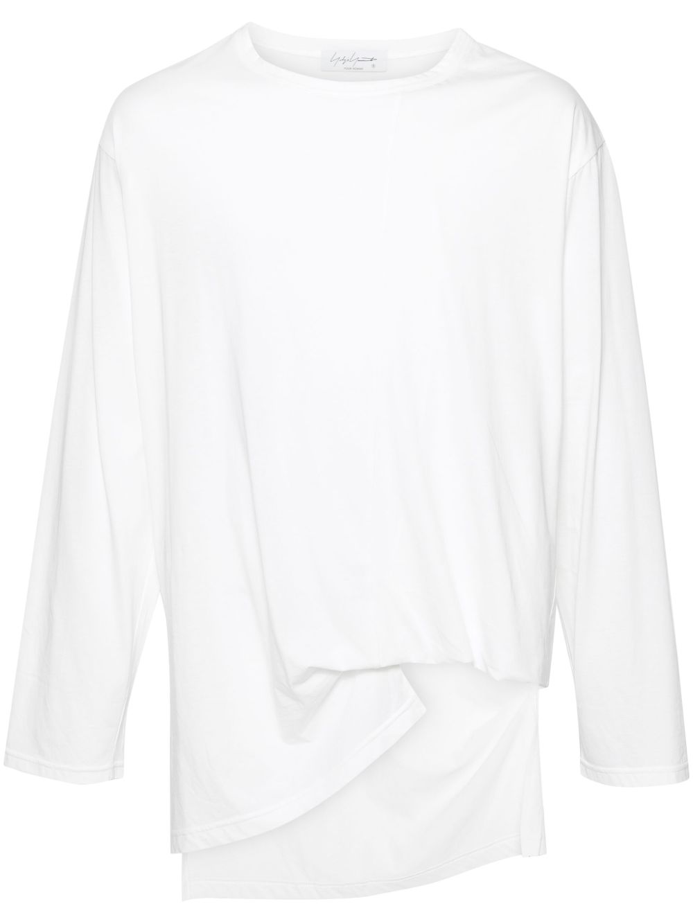 Yohji Yamamoto 不对称棉T恤 - 白色