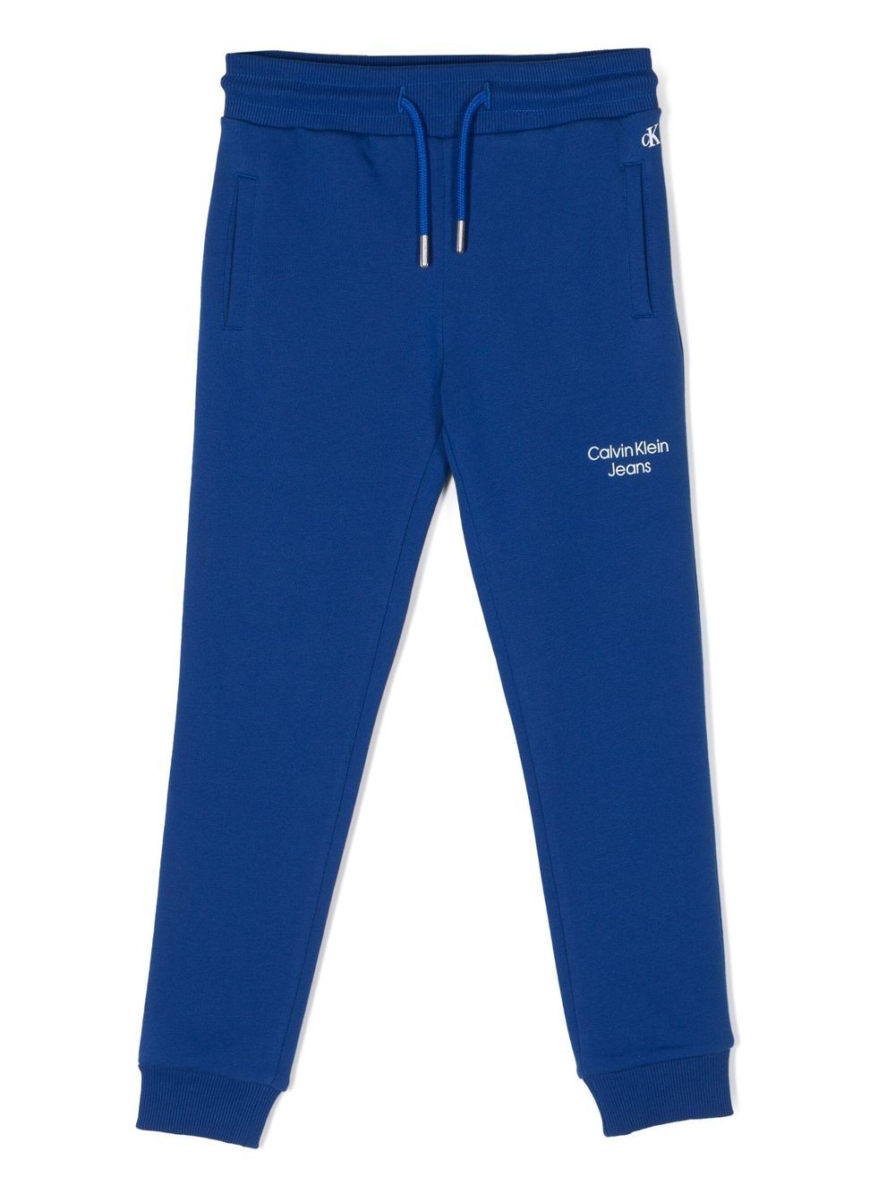 Calvin Klein Kids logo刺绣运动裤 - 蓝色