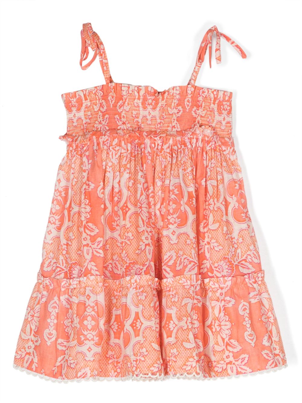 ZIMMERMANN Kids Raie 抽褶效果棉连衣裙 - 橘色