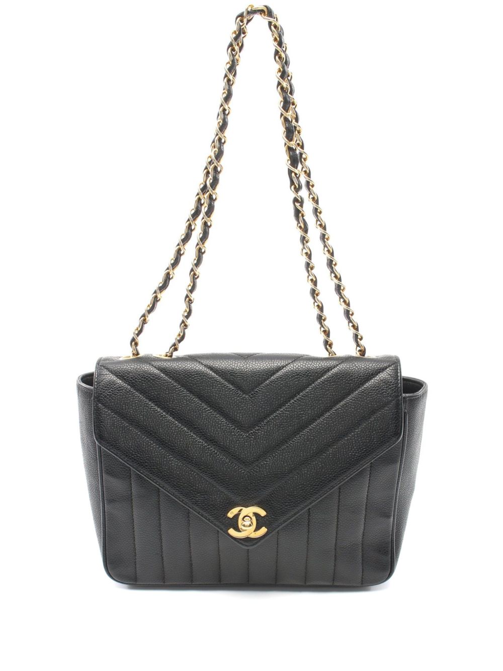 CHANEL Pre-Owned V字缝线单肩包（1991-1994年典藏款） - 黑色