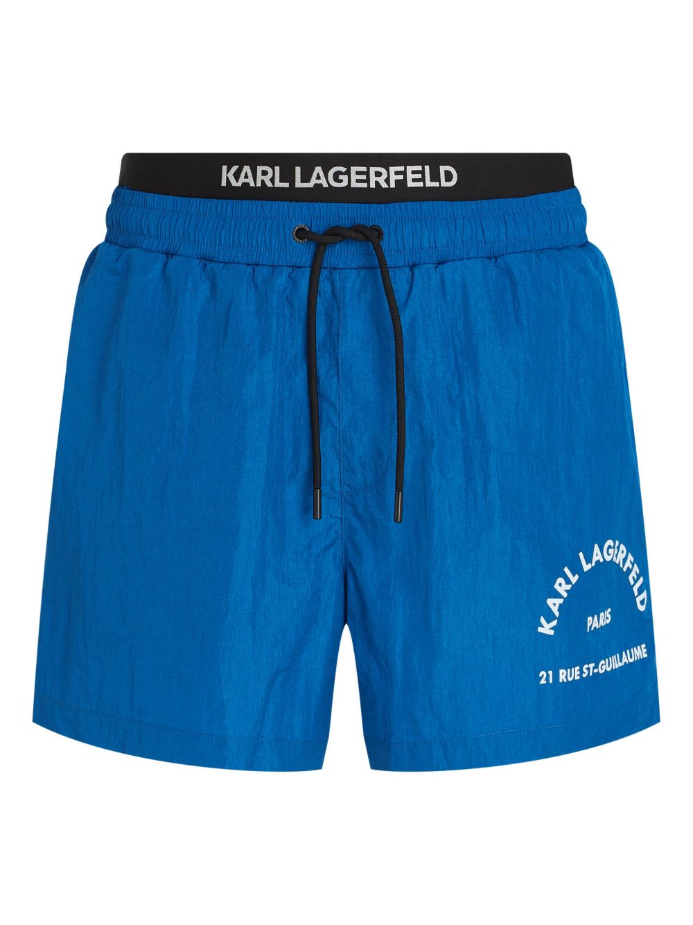 Karl Lagerfeld 地址印花抽绳泳裤 - 蓝色