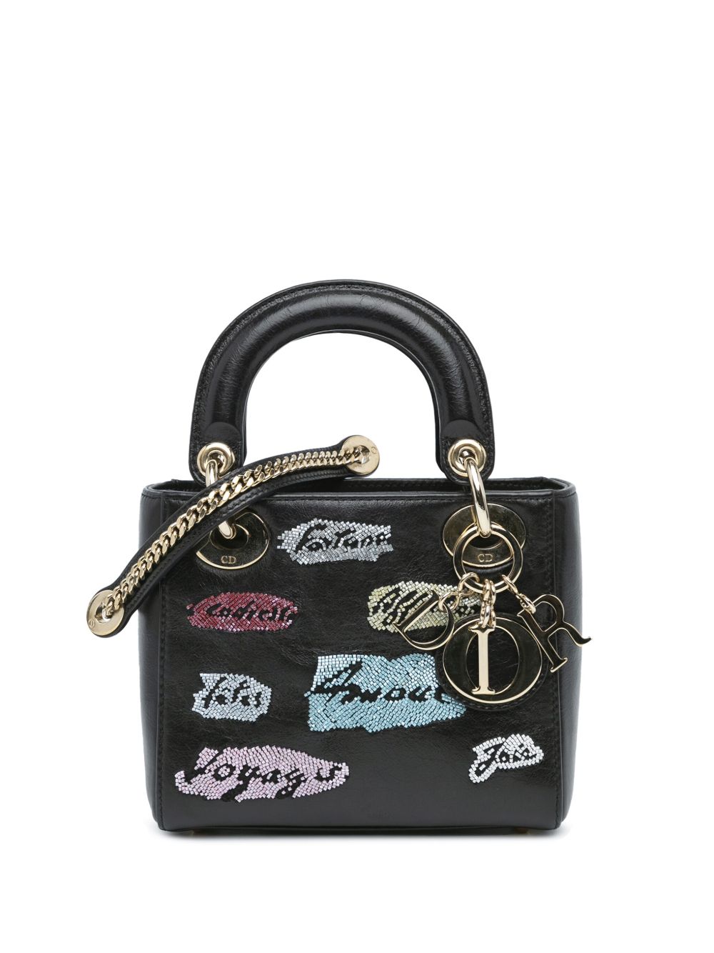 Christian Dior Pre-Owned Lady Dior 迷你珠饰小牛皮斜挎包（2016年典藏款） - 黑色