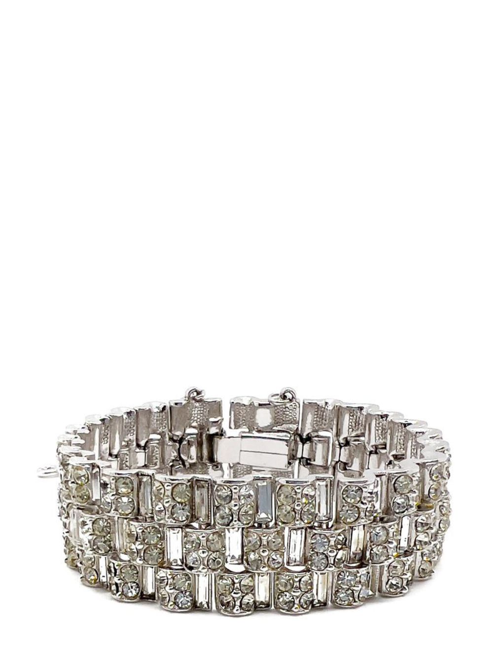 Jennifer Gibson Jewellery Vintage Deco Style Crystal Tank Track Bracelet 1950s - 银色