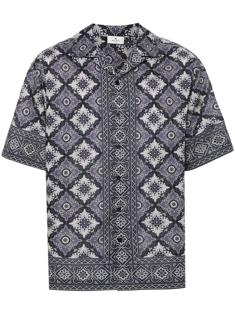 ETRO 抽象印花棉衬衫 - 紫色