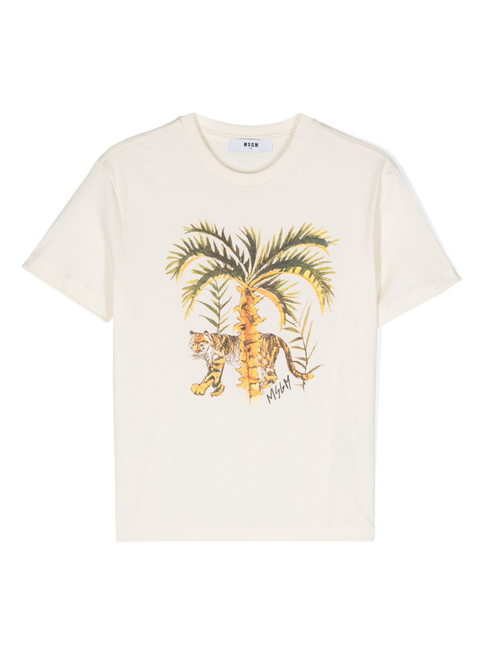 MSGM Kids 老虎印花棉T恤 - 中性色