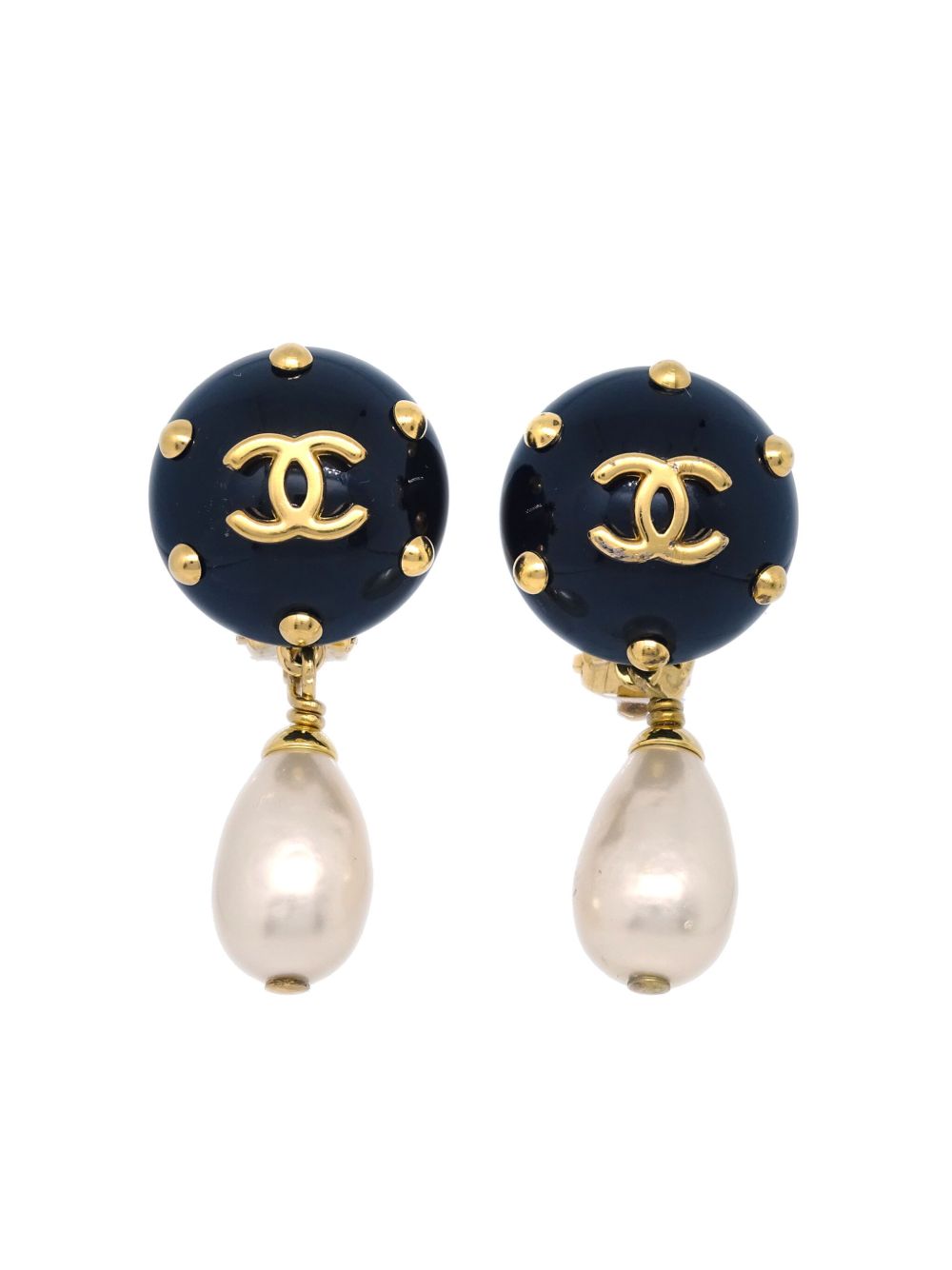 CHANEL Pre-Owned CC 人造珍珠缀饰吊饰耳环（1996年典藏款） - 金色