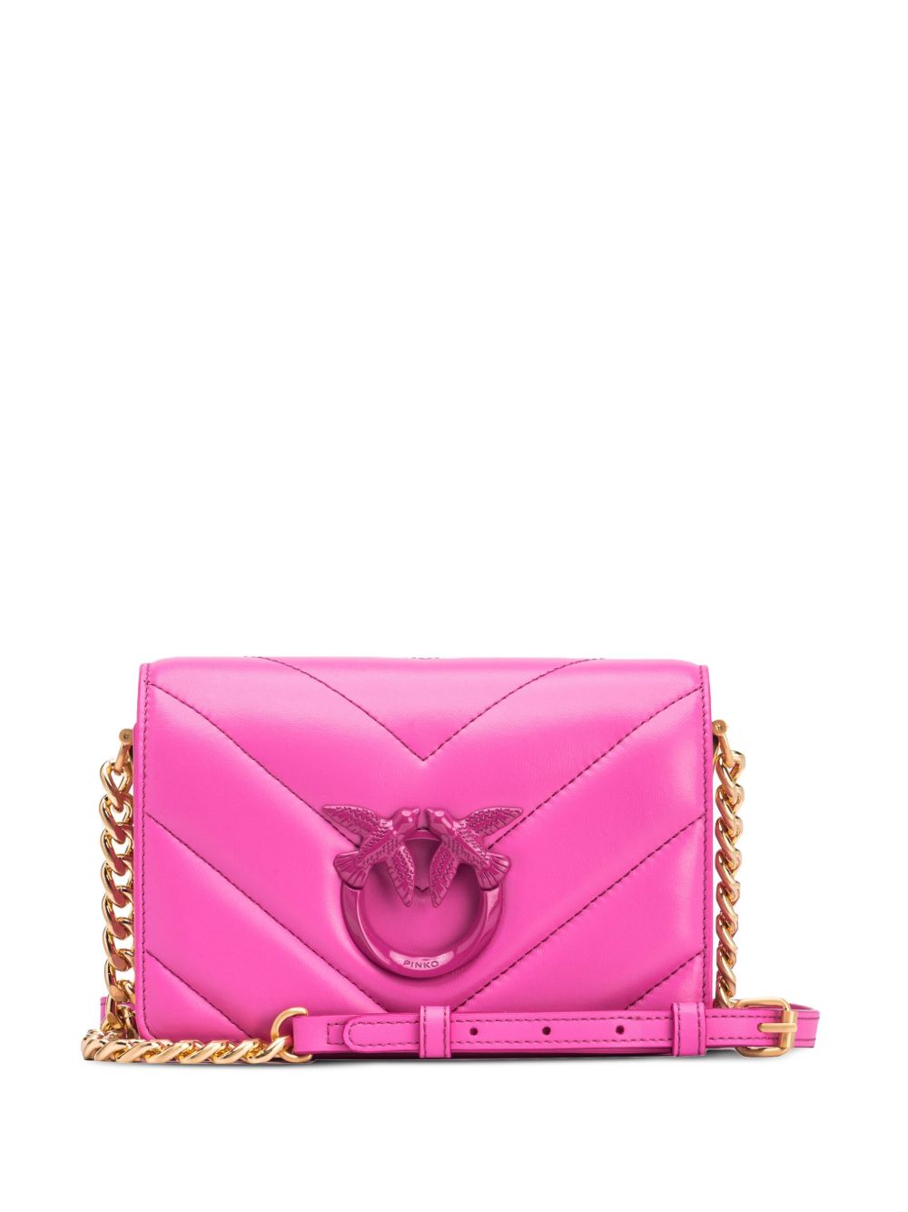 PINKO Love Birds 皮质斜挎包 - 粉色