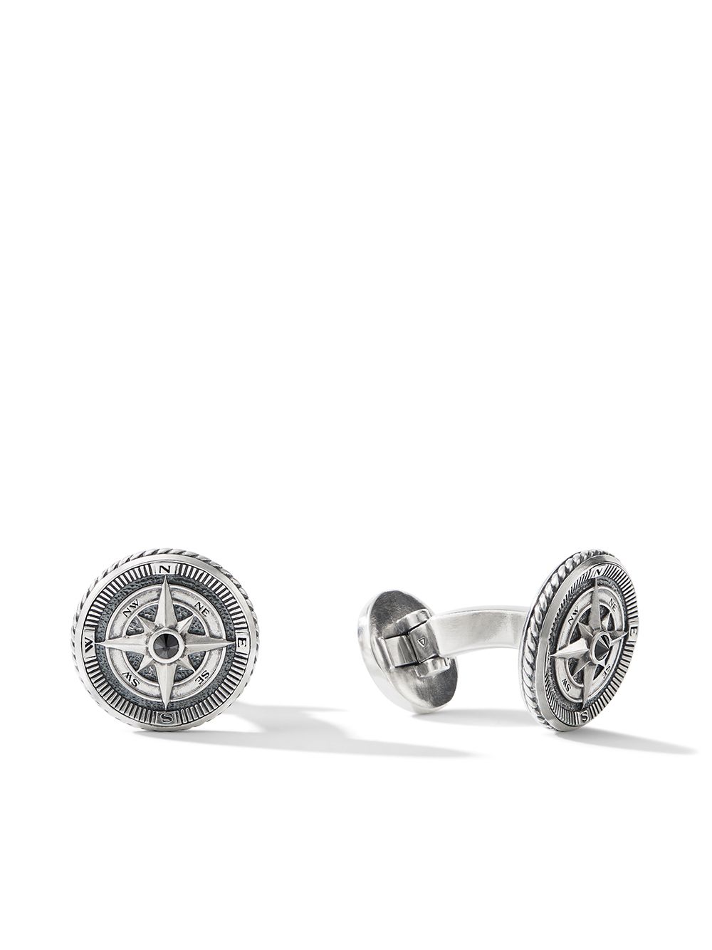 David Yurman Maritime 罗盘造型钻石袖扣 - 银色