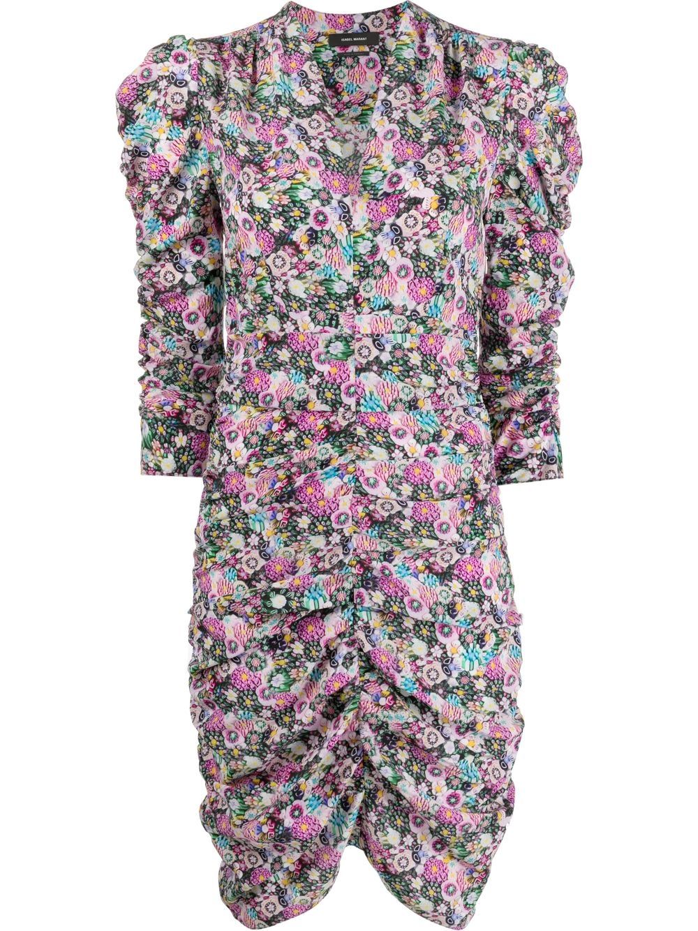 ISABEL MARANT 花卉印花褶饰贴身连衣裙 - 粉色