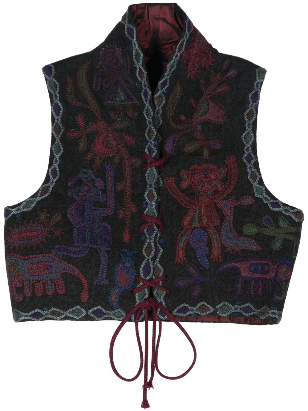 Romeo Gigli Pre-Owned 刺绣短款马甲（2000年代典藏款） - 黑色
