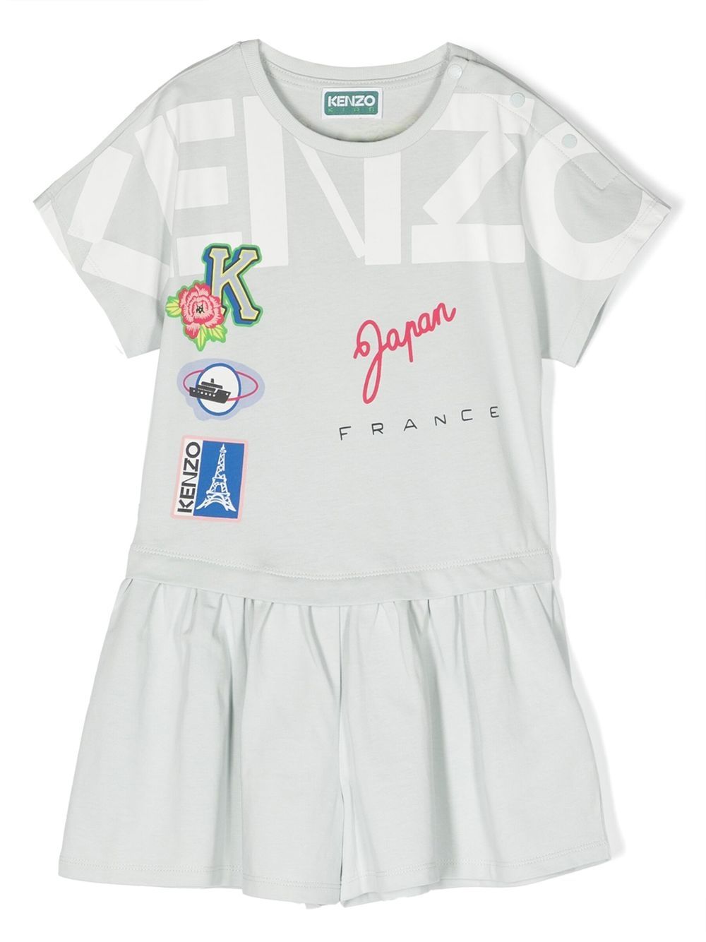 Kenzo Kids Journey 印花连体短裤 - 蓝色