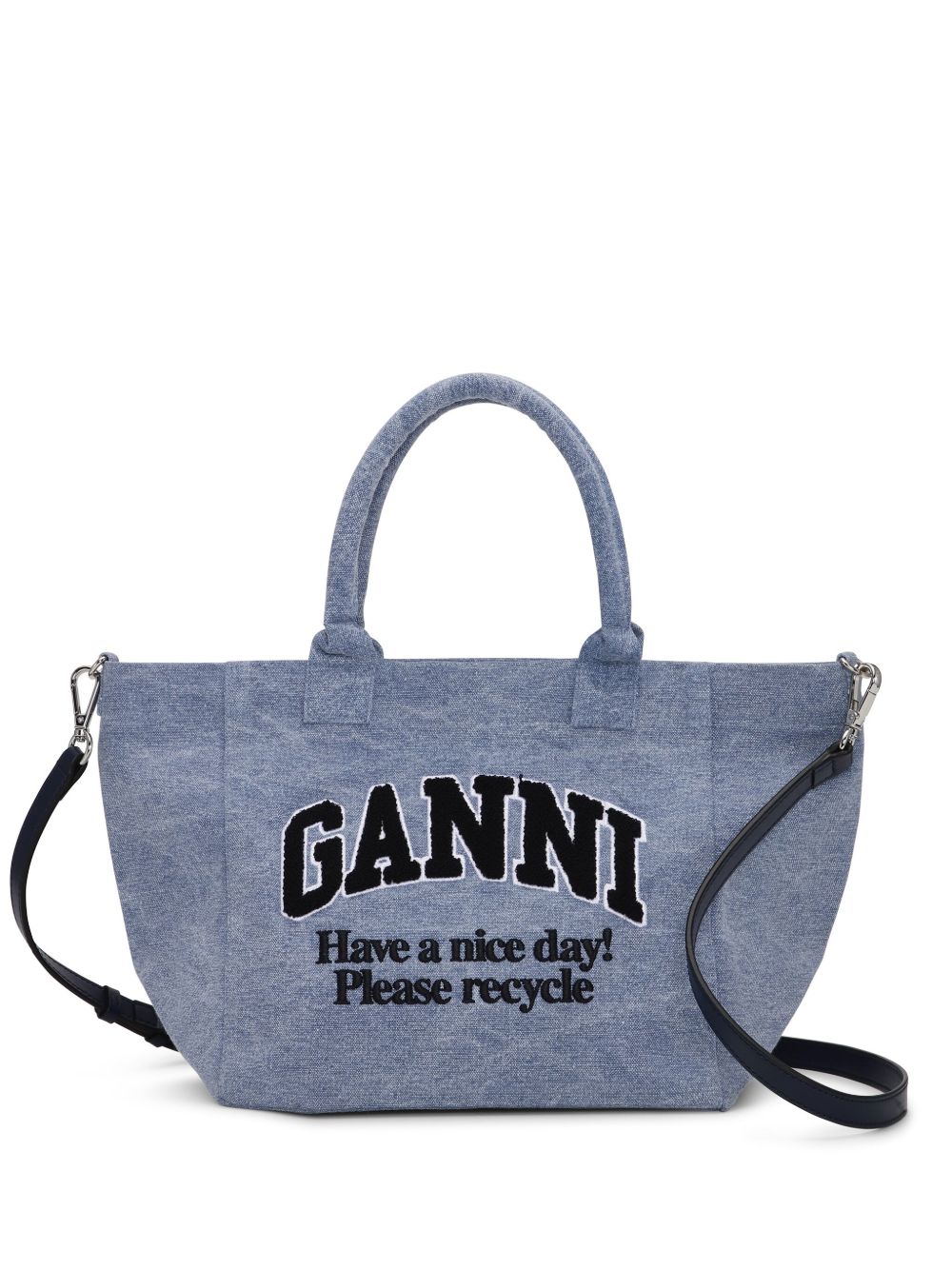 GANNI logo刺绣手提包 - 蓝色
