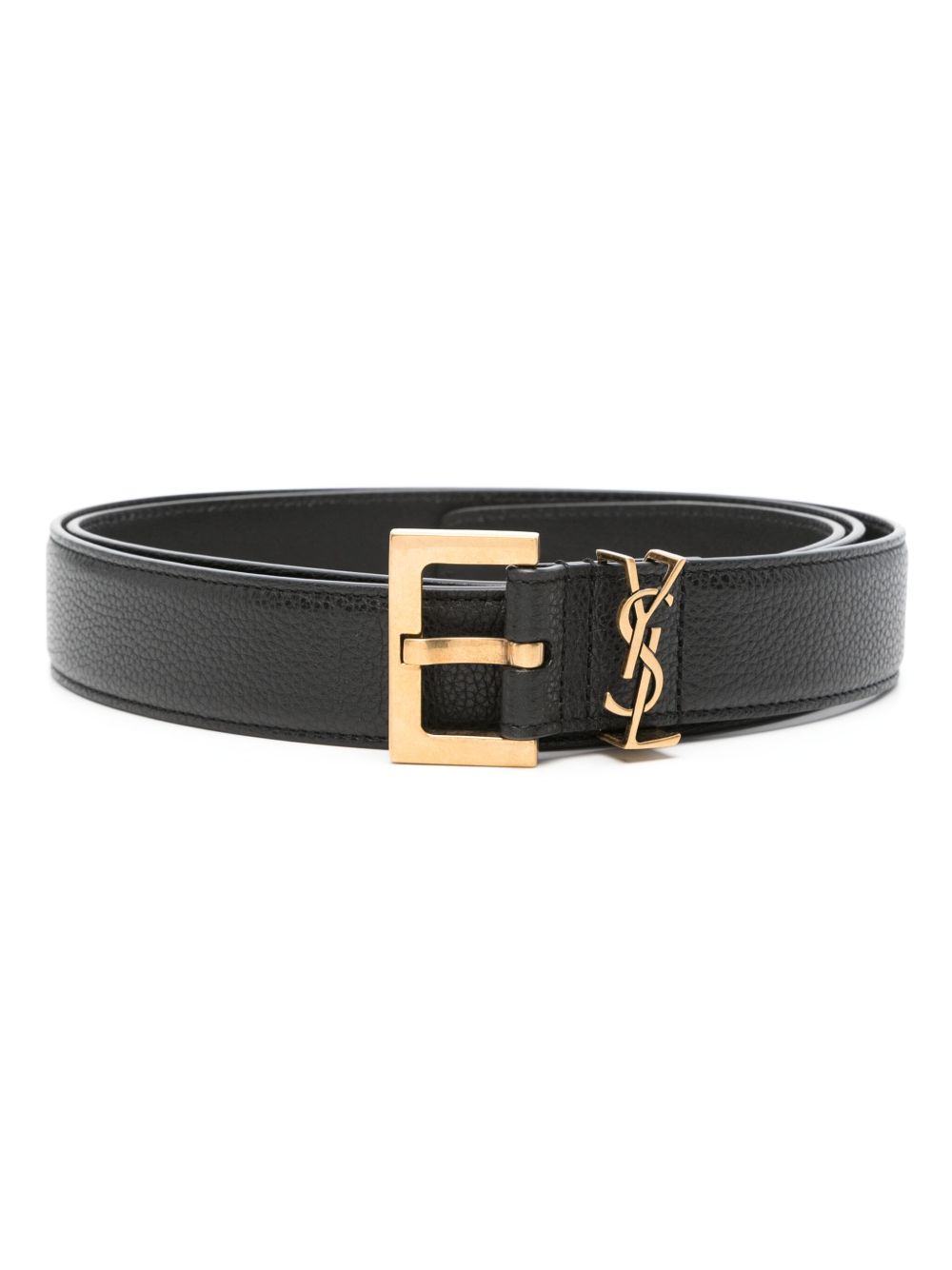 Saint Laurent Cassandre 皮质腰带 - 黑色
