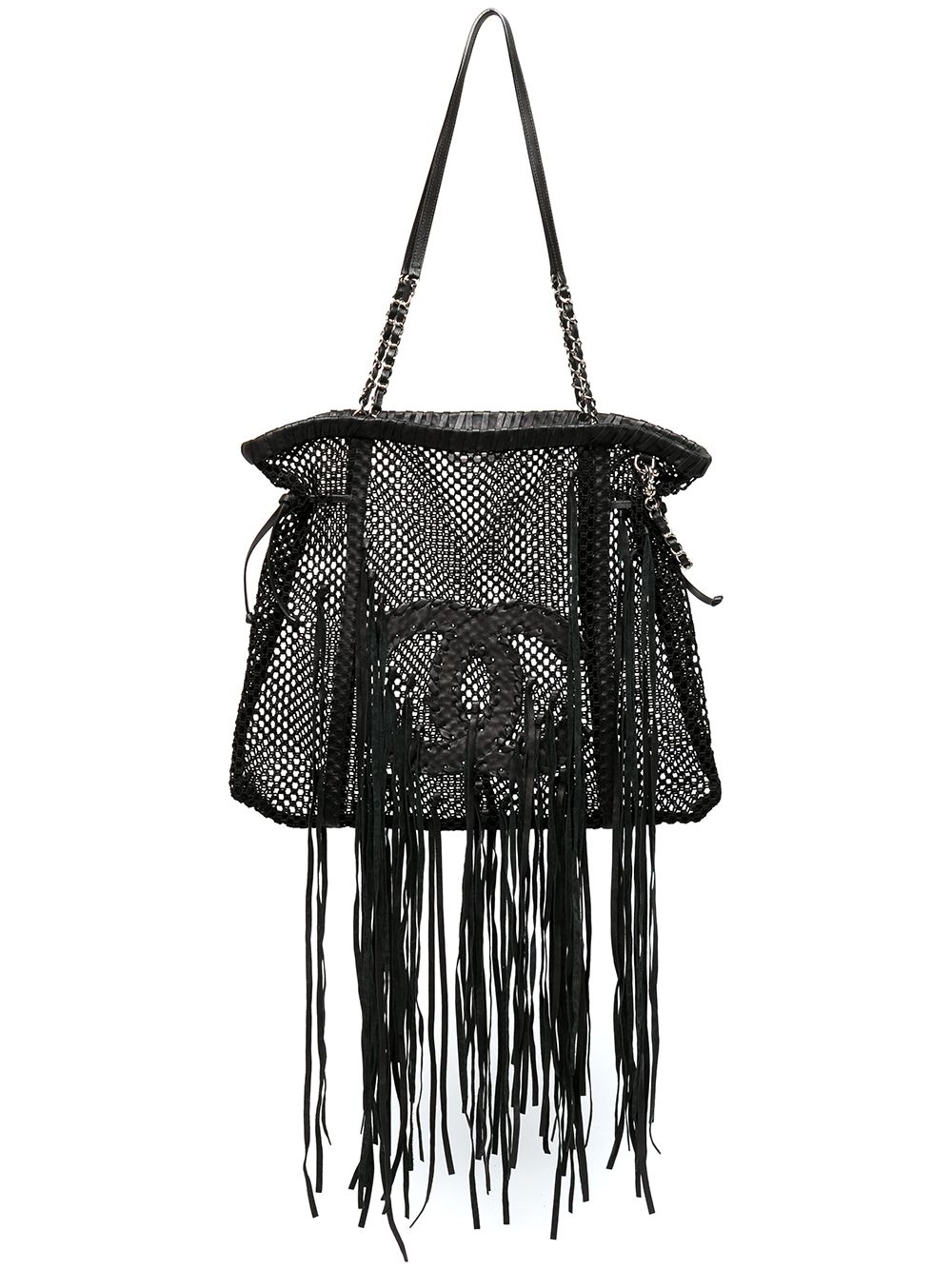 CHANEL Pre-Owned Resort 大号logo流苏手提包（2011年典藏款） - 黑色