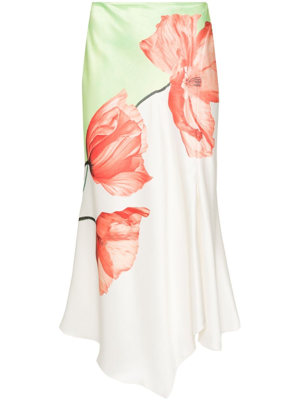 alice + olivia 花卉印花缎面半身裙 - 白色