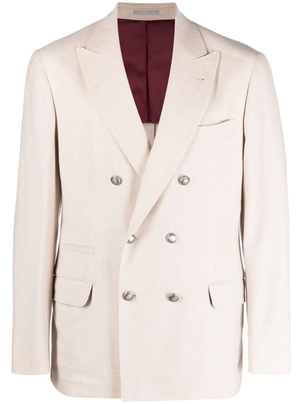 Brunello Cucinelli 尖翻领双排扣西装夹克 - 中性色
