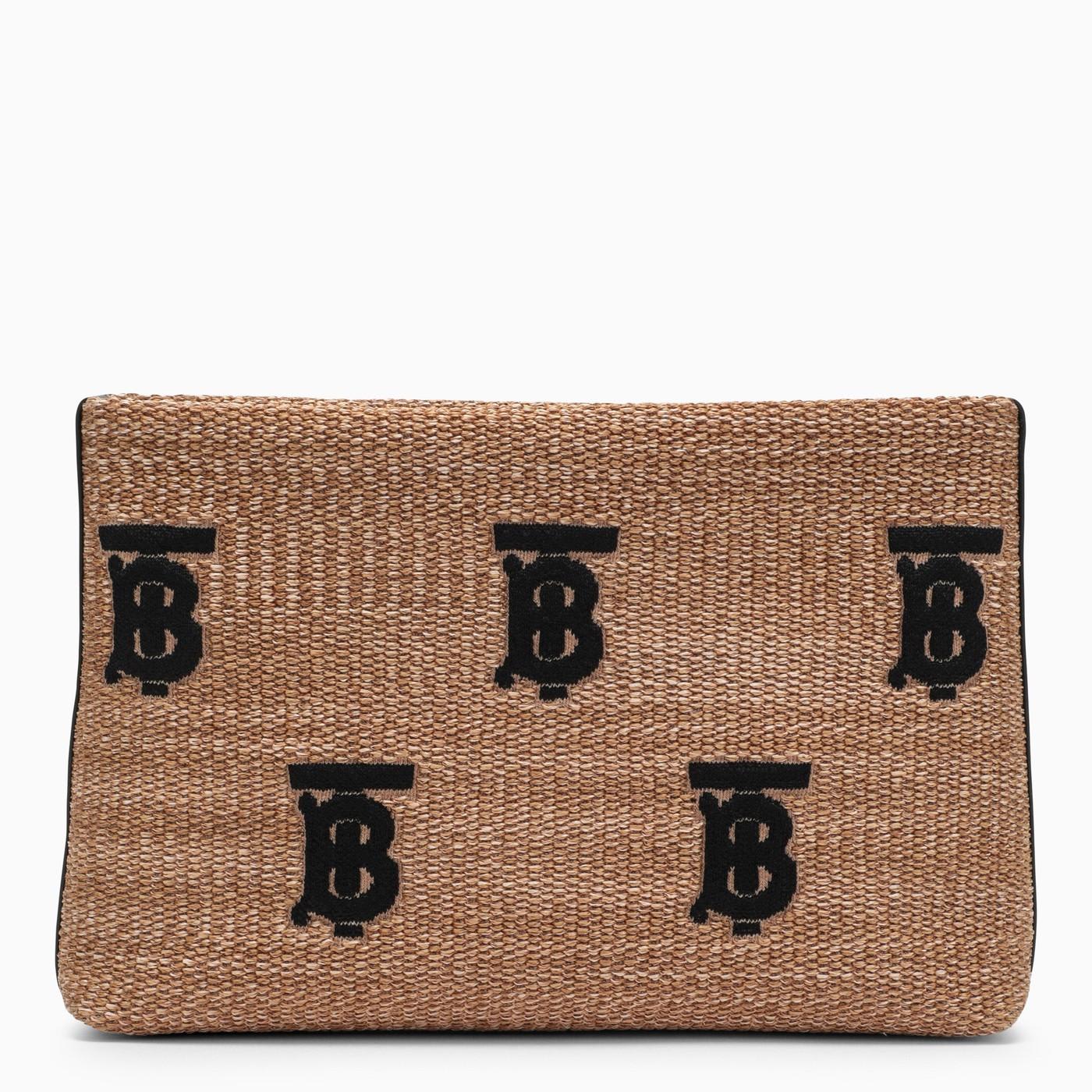 Burberry 米色拉菲草信封包 经典格纹