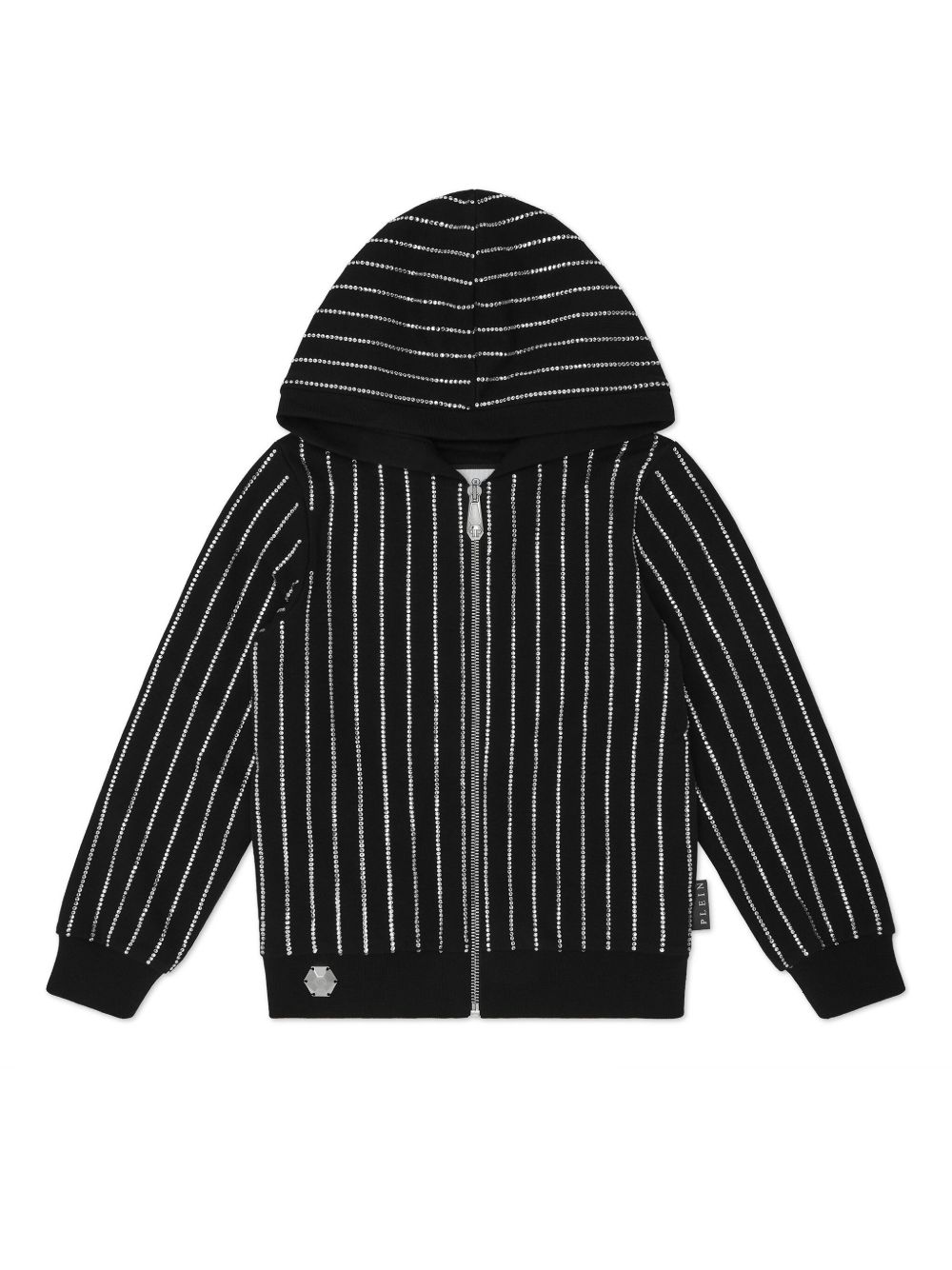 Philipp Plein Junior 晶饰拉链连帽衫 - 黑色