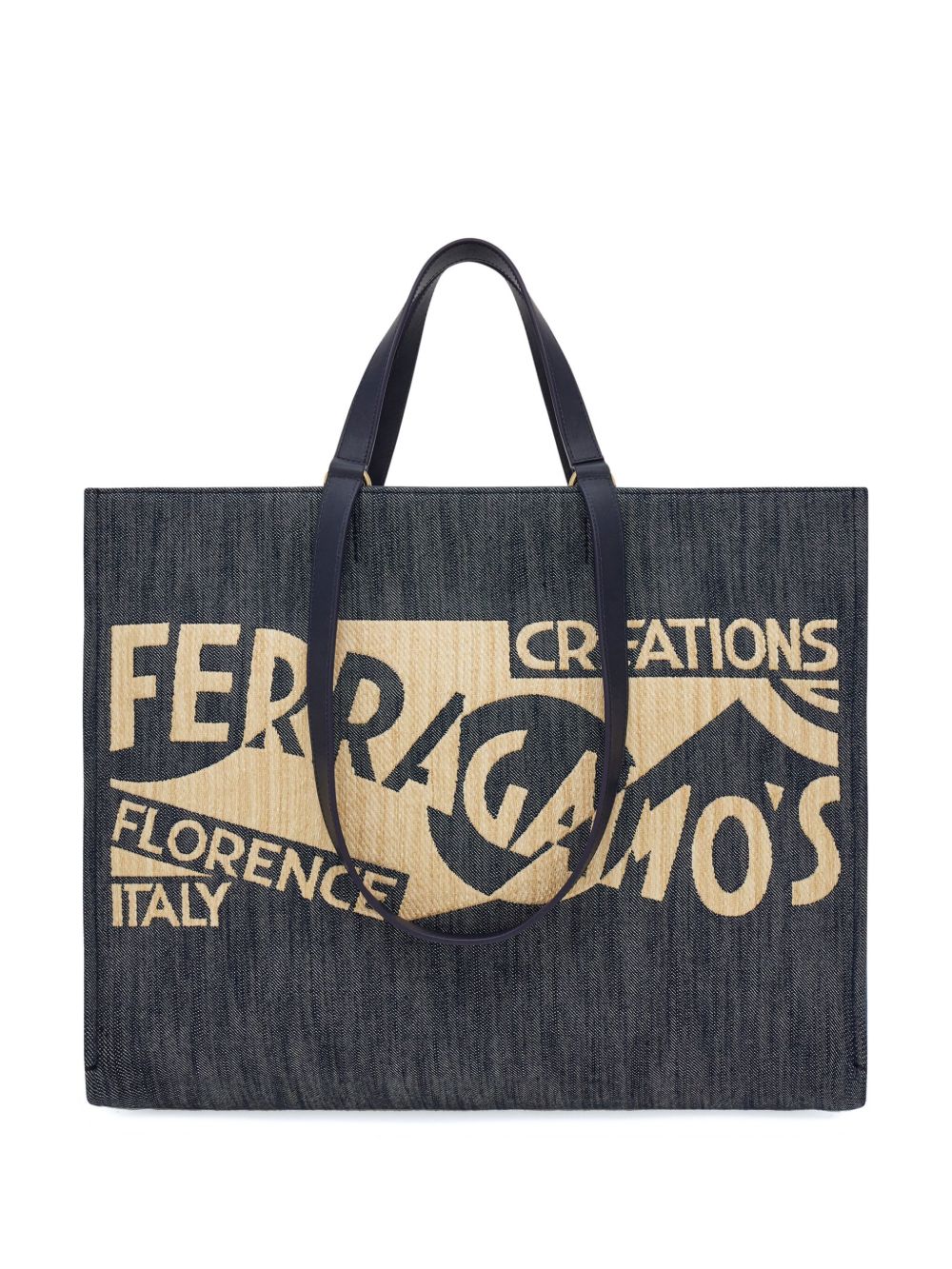 Ferragamo Venna logo刺绣大号手提包 - 蓝色