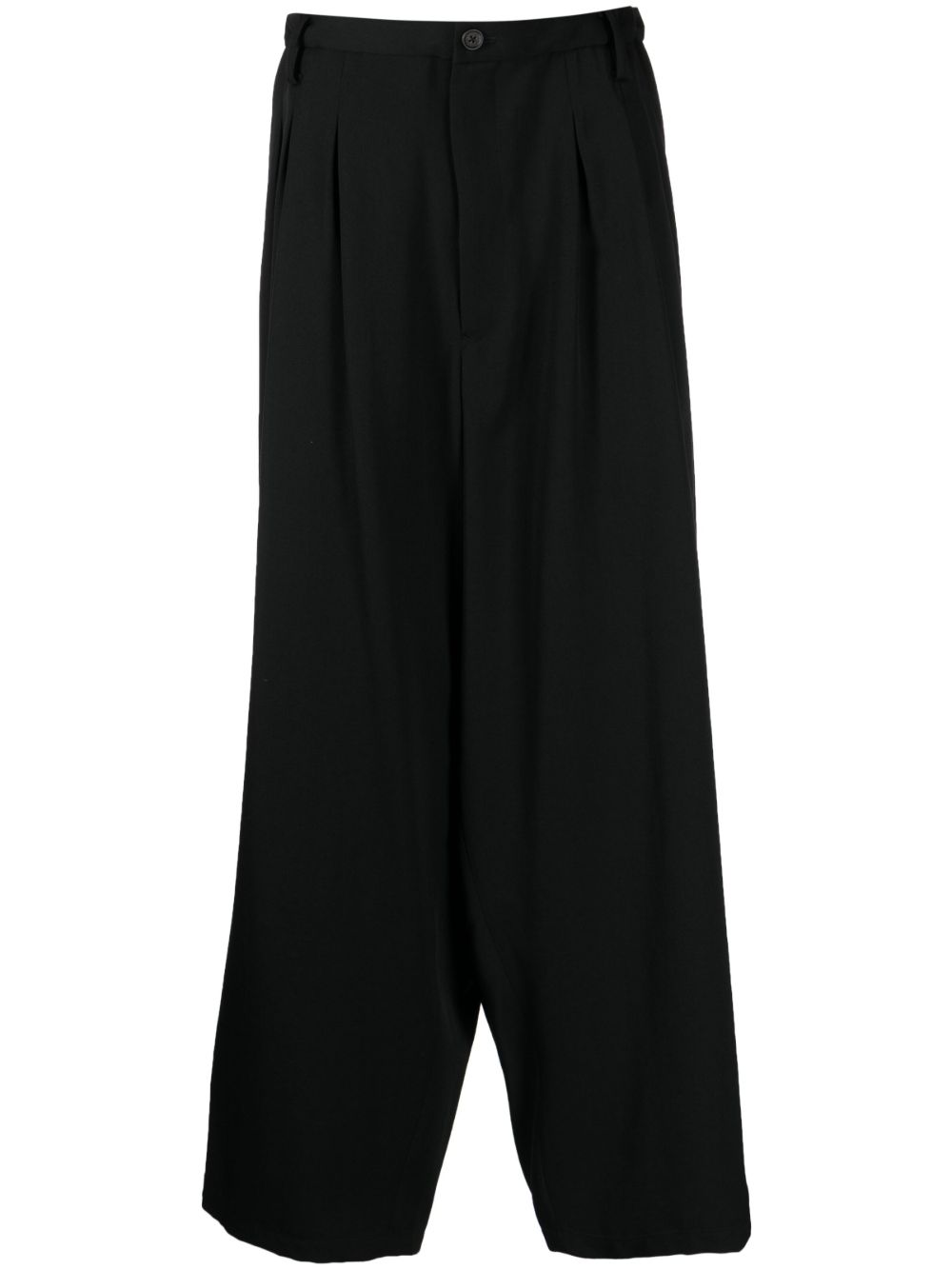 Yohji Yamamoto 褶饰细节锥形裤 - 黑色