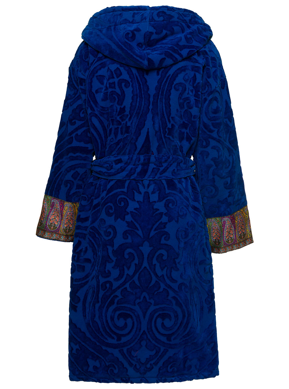 new Tradition Blue Hooded Bath Robe With Ornamental Print Etro Home