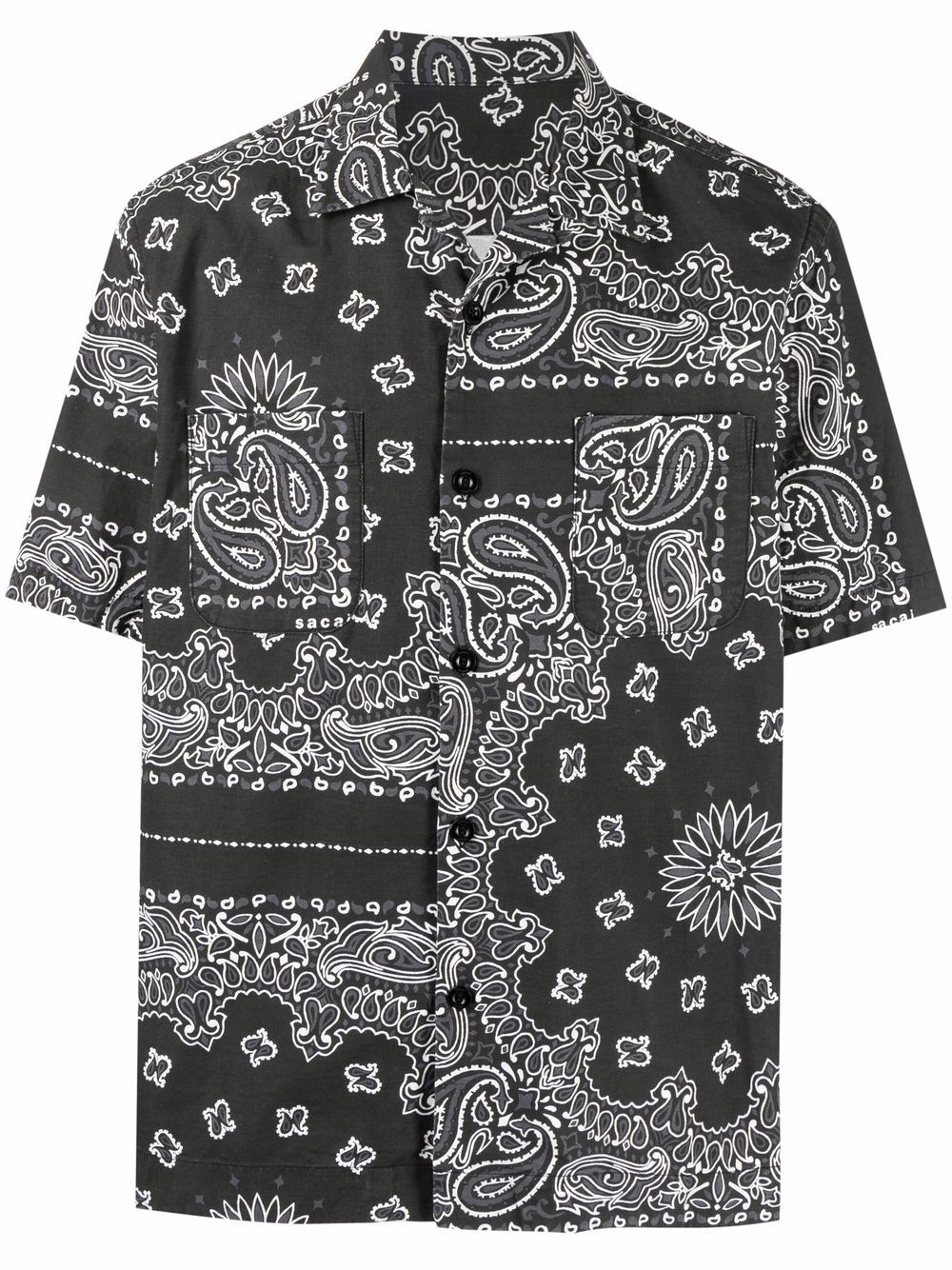 sacai 头巾印花短袖衬衫 - 黑色