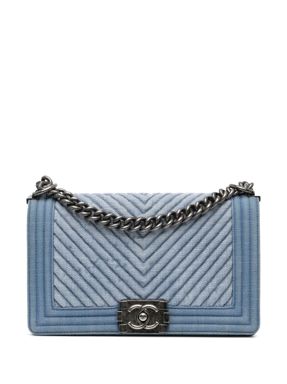 CHANEL Pre-Owned Boy Flap 中号牛仔人字纹图案斜挎包（2014-2015年典藏款） - 蓝色