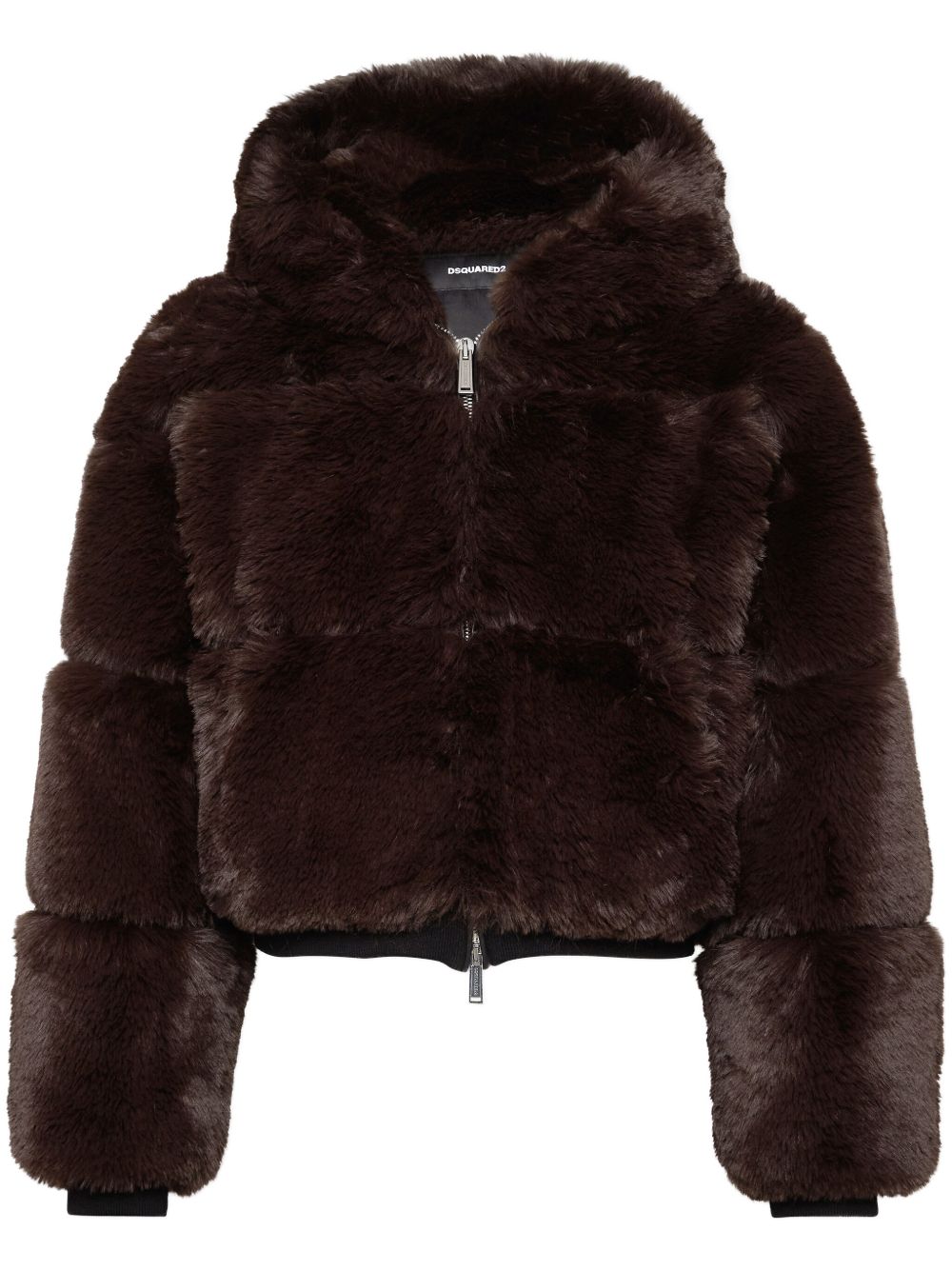 DSQUARED2 人造皮草短款连帽夹克 - 褐色
