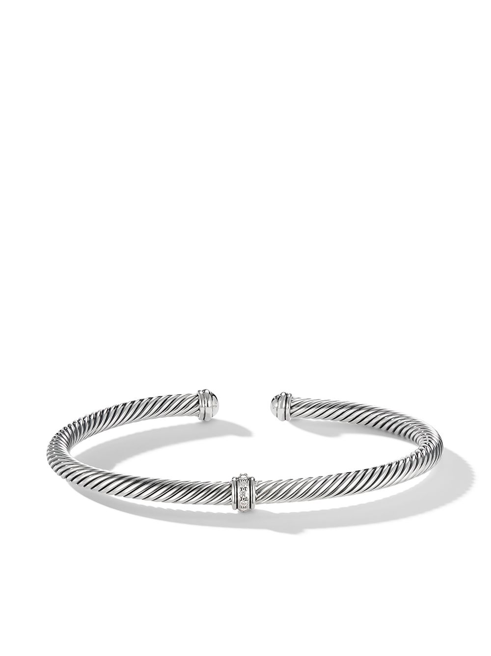 David Yurman 纯银 Cable Classics Center Station 钻石手链 - 银色