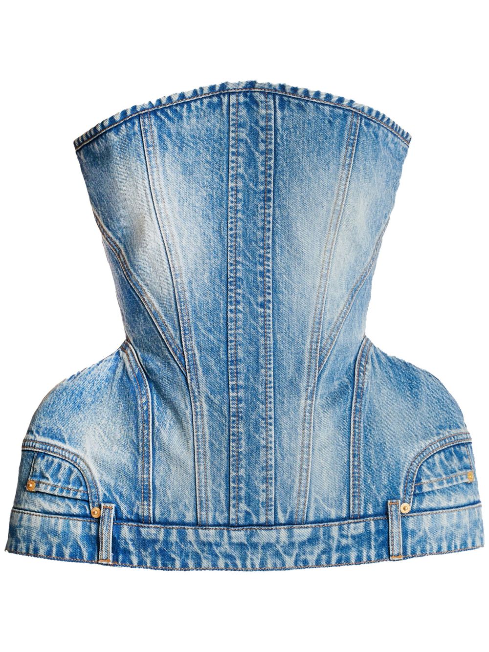 Balmain 紧胸衣式牛仔上衣 - 蓝色