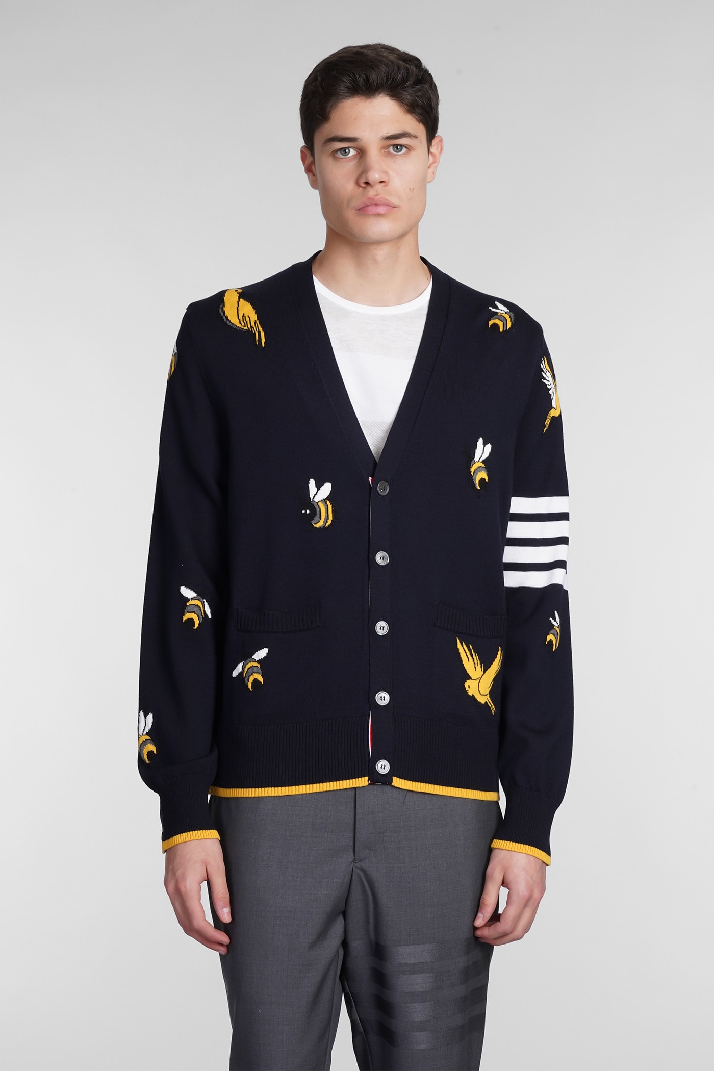 Thom Browne birds Beers Half Drop Wool And Cotton Cardigan