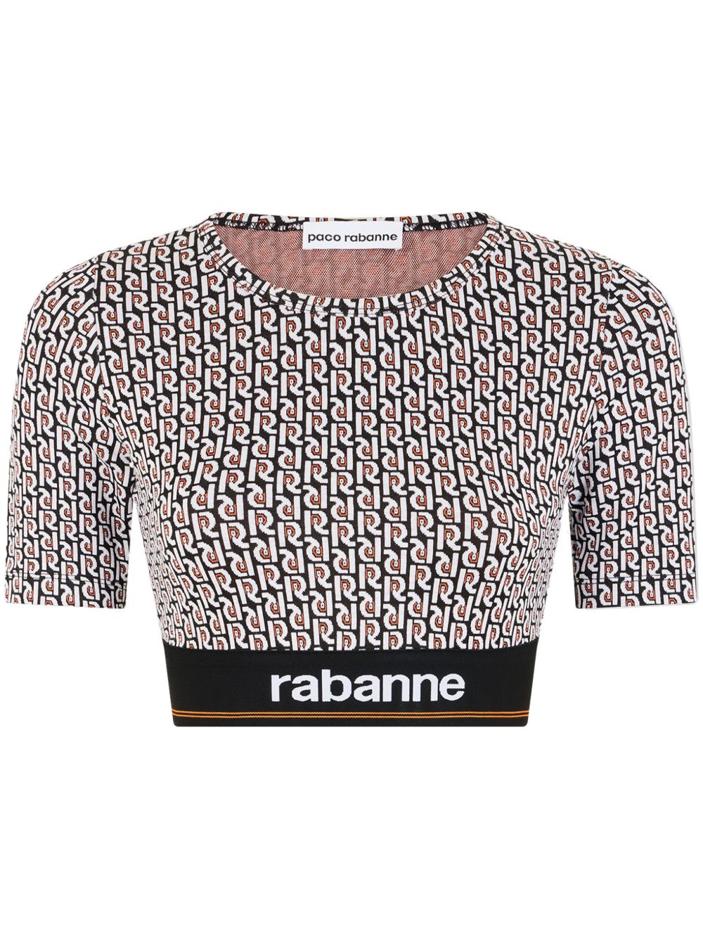 Rabanne 经典logo印花短款T恤 - 黑色
