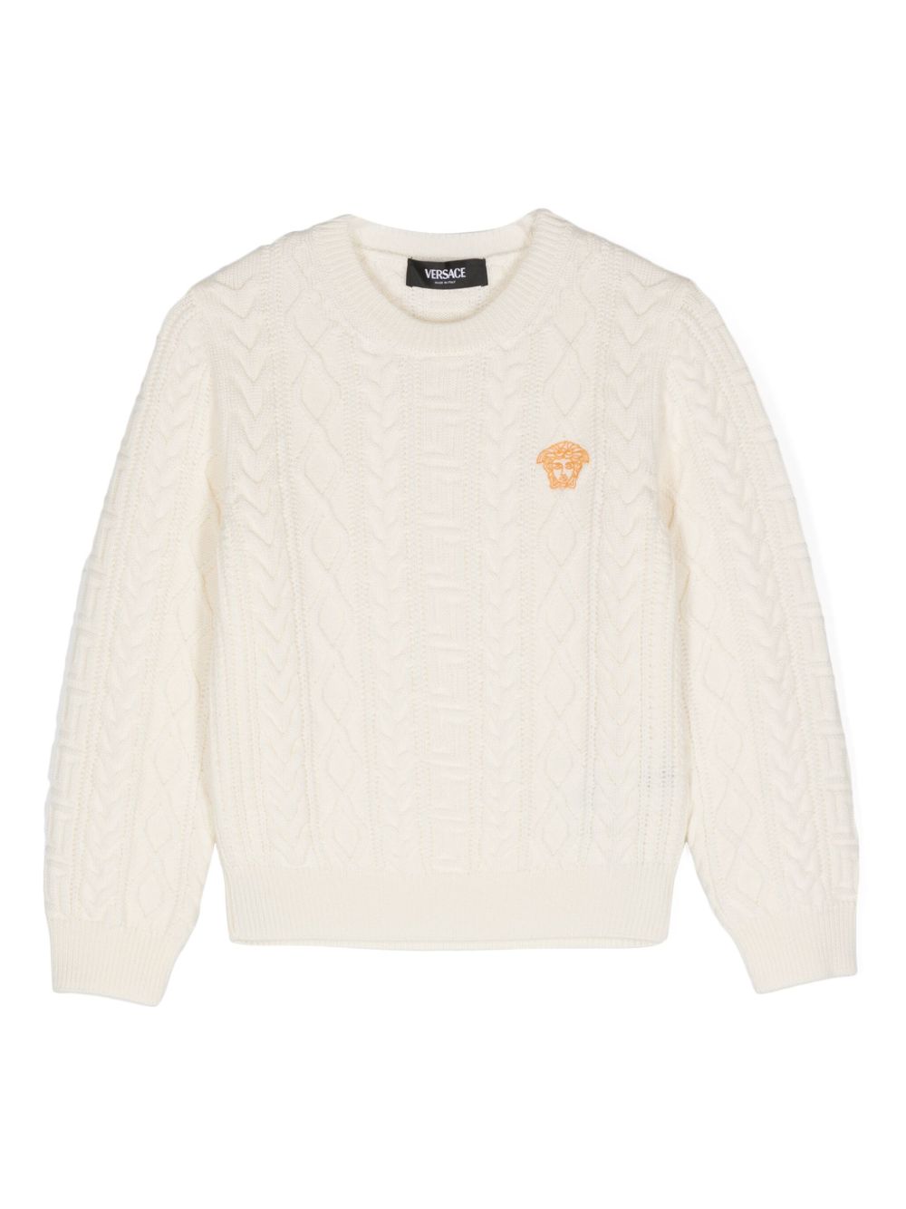 Versace Kids Medusa Head 粗绞花针织毛衣 - 白色
