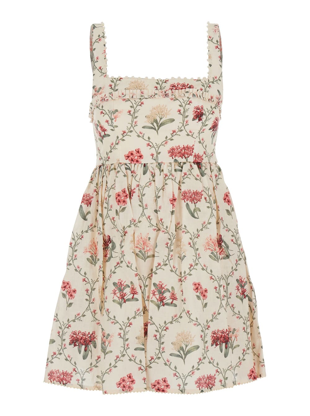 Agua by Agua Bendita barbara Multicolor Short Dress With All-over Floral Embroidery In Linen Woman
