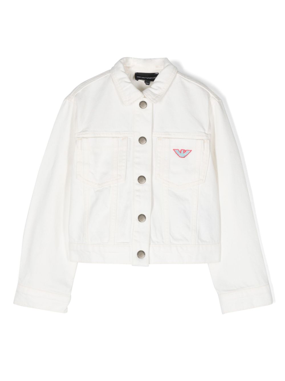 Emporio Armani Kids logo刺绣牛仔夹克 - 中性色