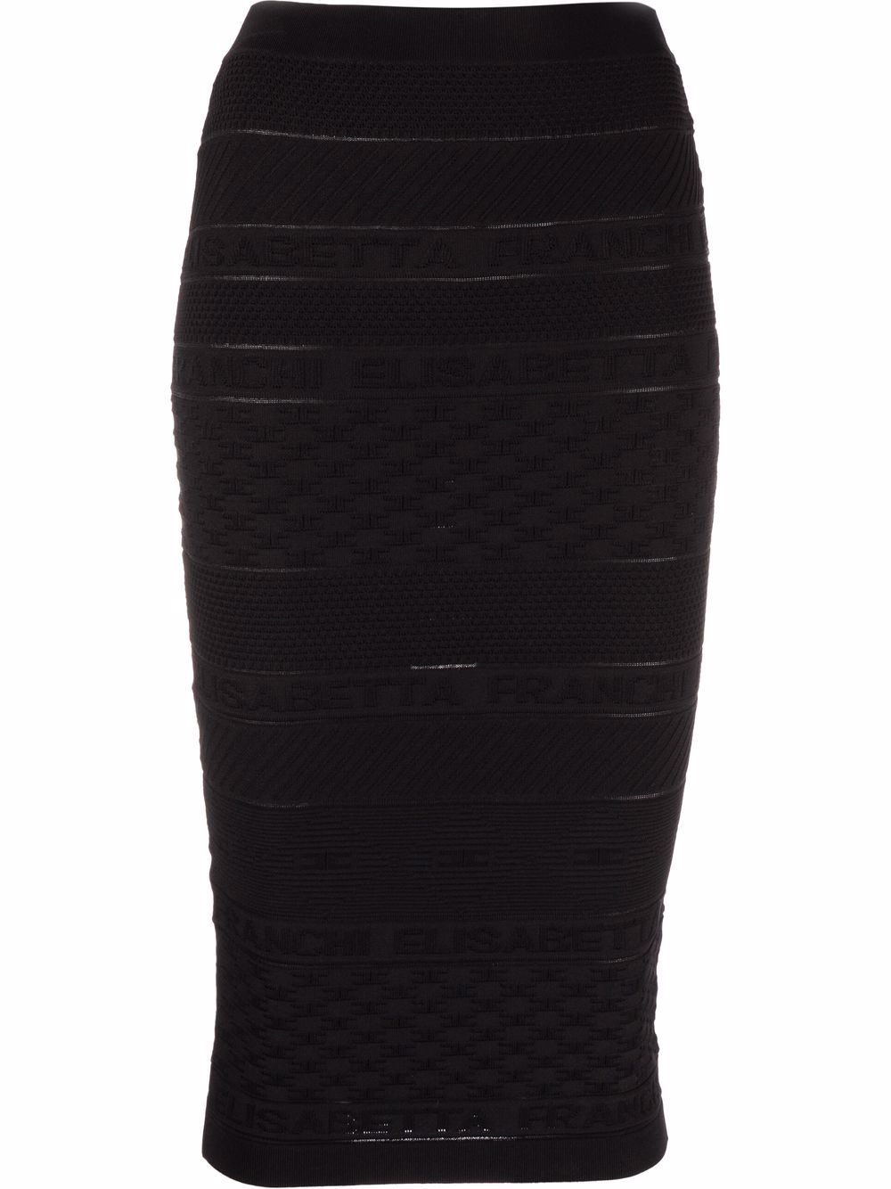 Elisabetta Franchi logo拼接针织铅笔半身裙 - 黑色