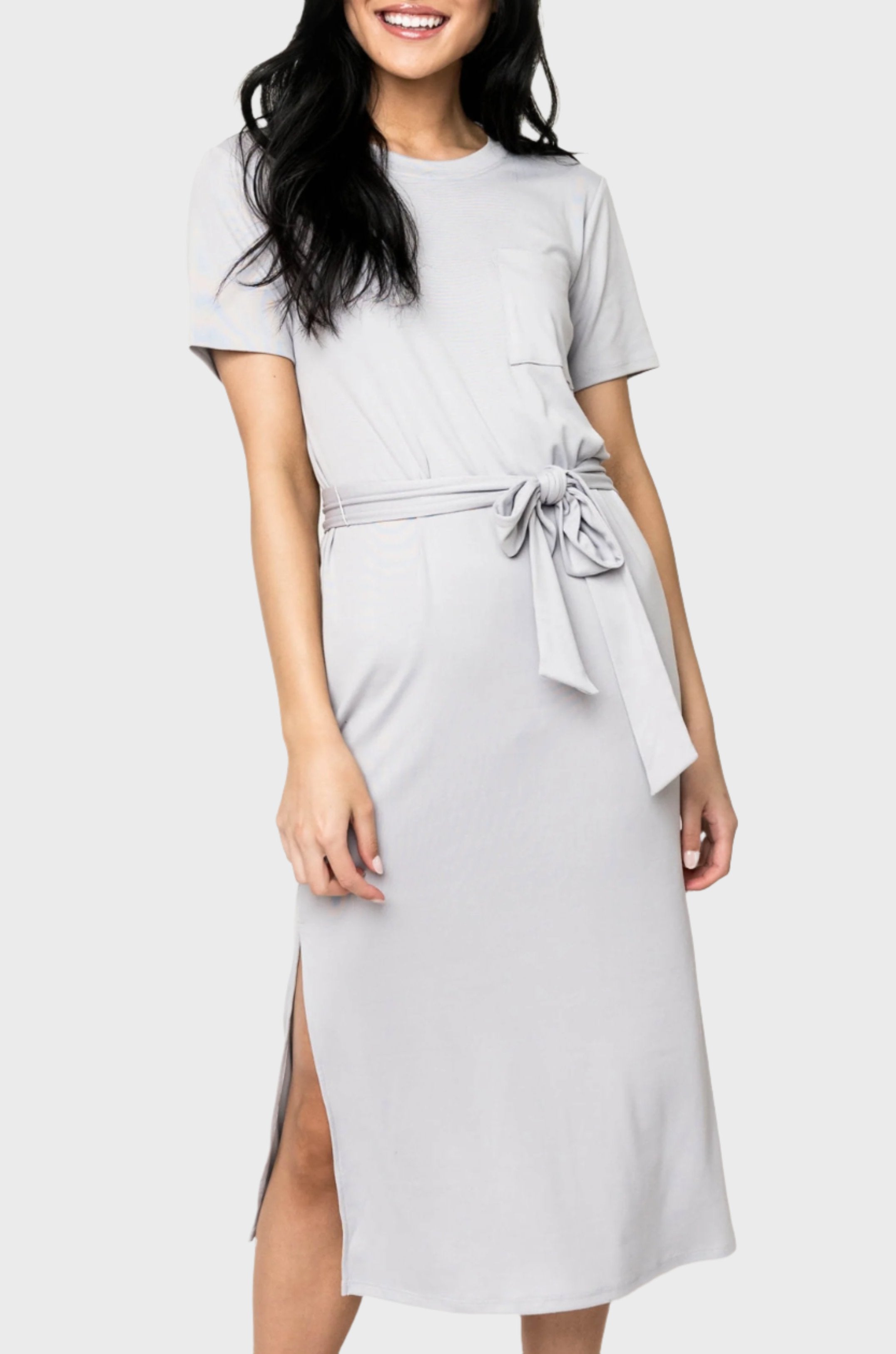 Lindsey Belted Midi T-Shirt Dress - Silver Blue L