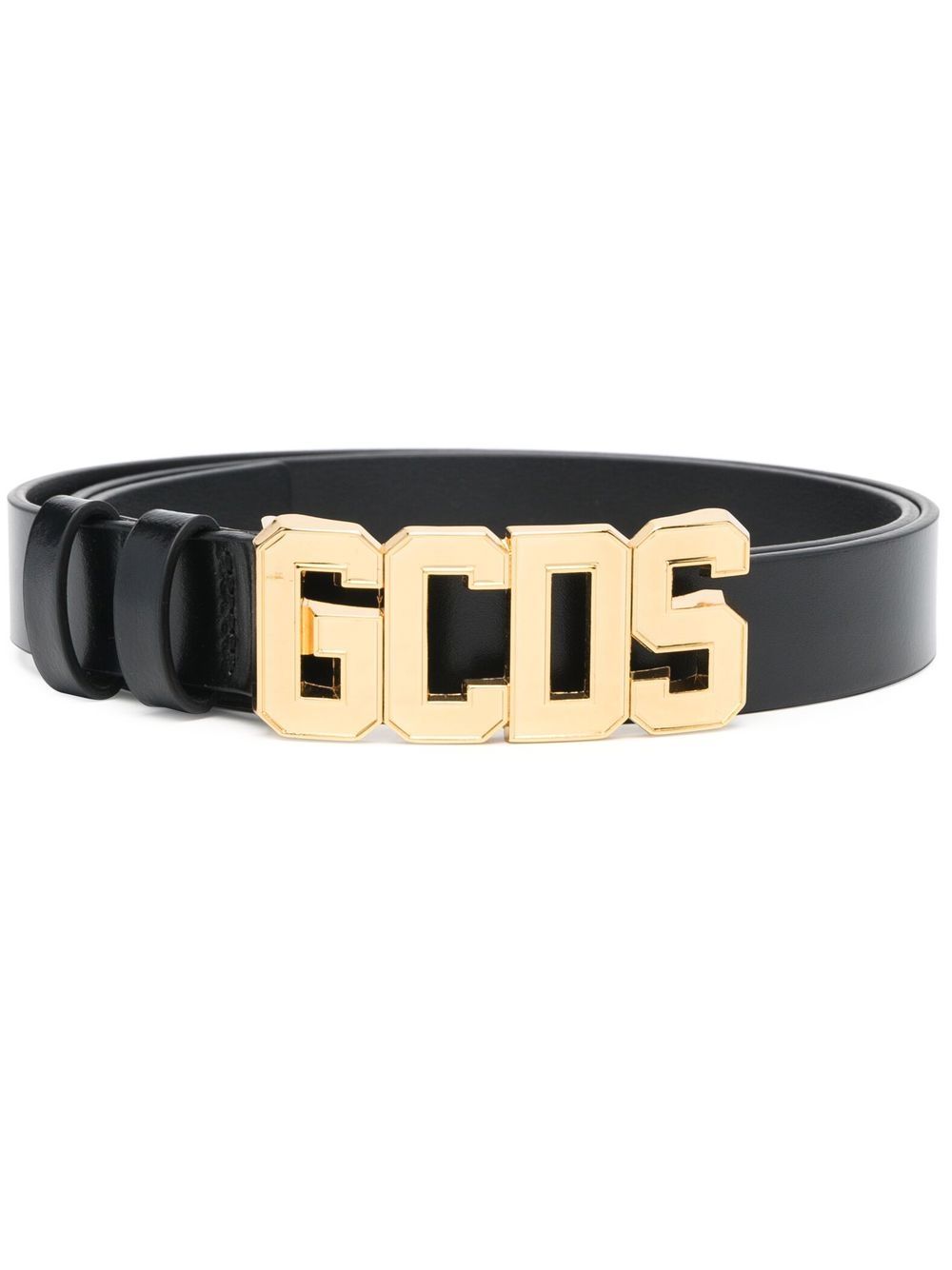 GCDS logo扣环皮质腰带 - 黑色