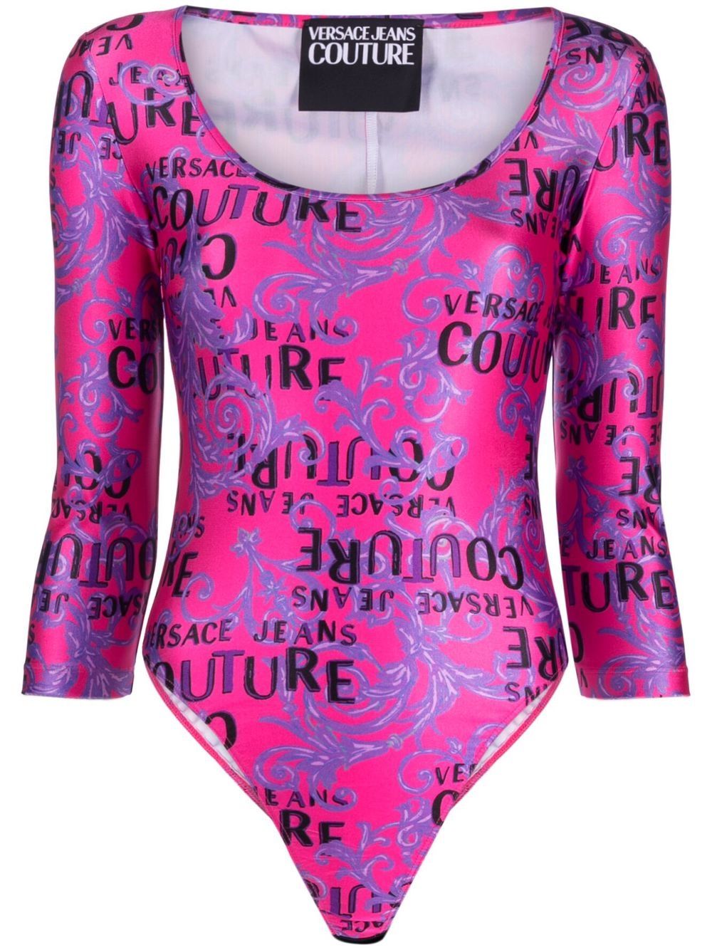 Versace Jeans Couture logo印花长袖连体紧身衣 - 粉色