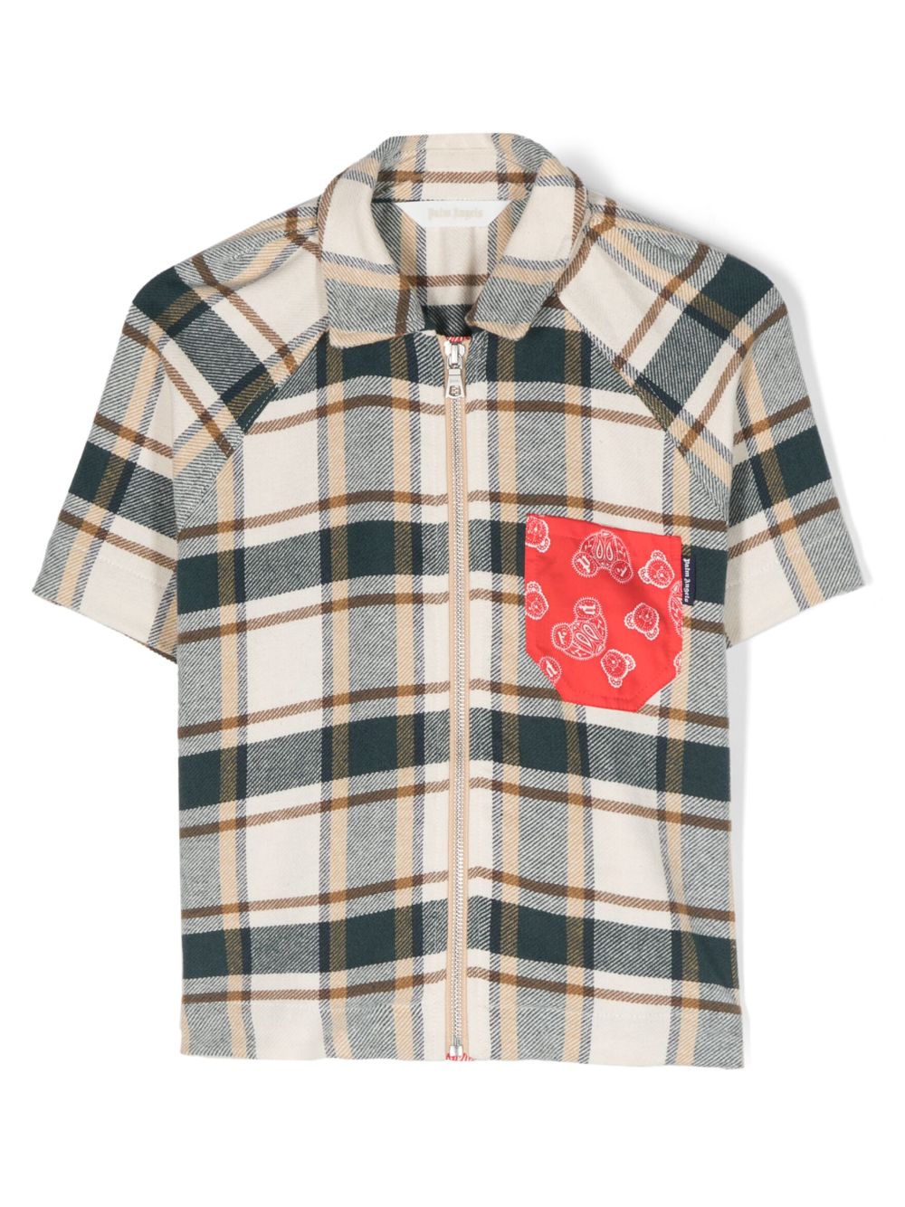 Palm Angels Kids 头巾印花口袋格纹衬衫 - 中性色