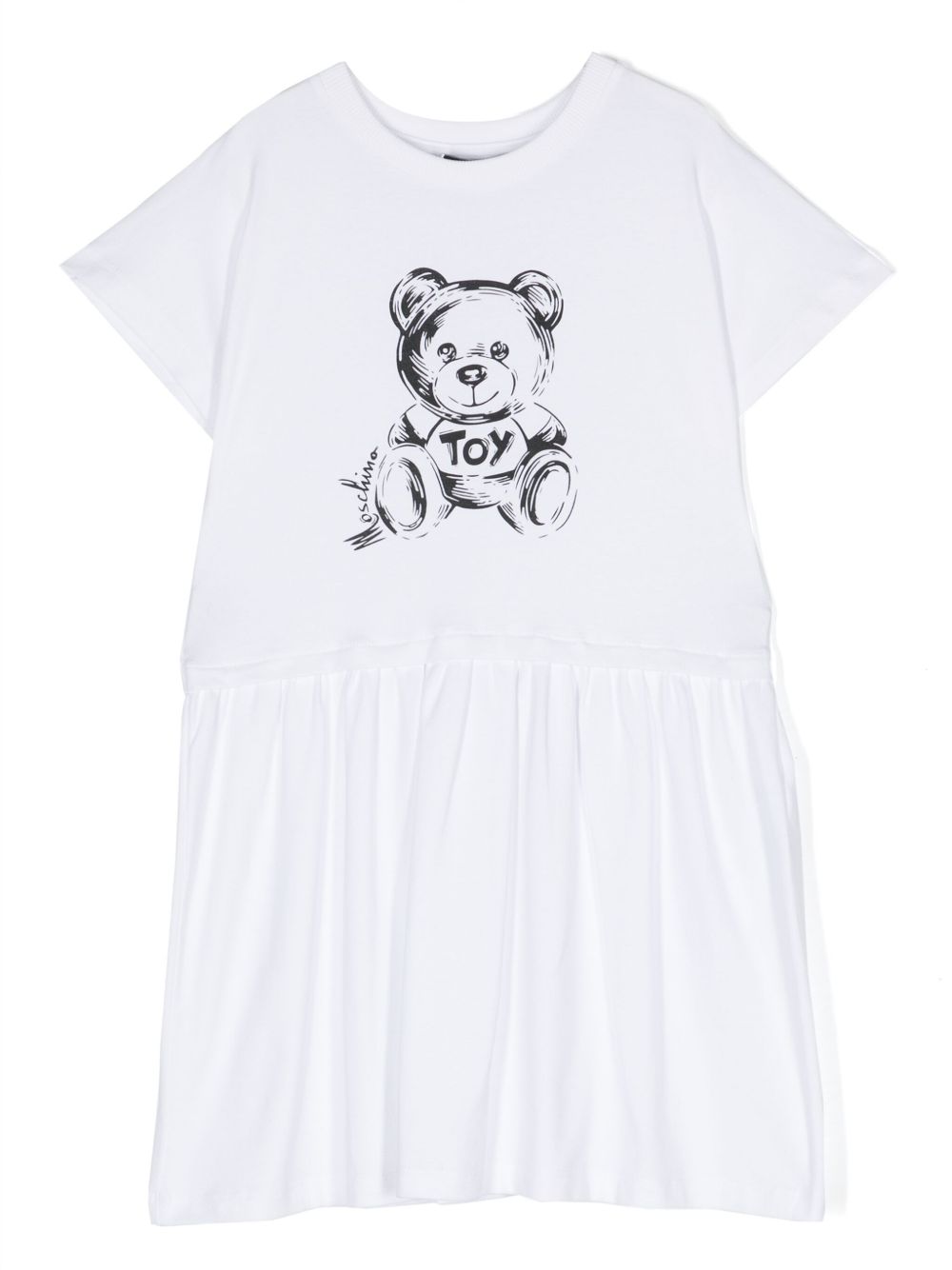 Moschino Kids Teddy Bear 印花圆领连衣裙 - 白色