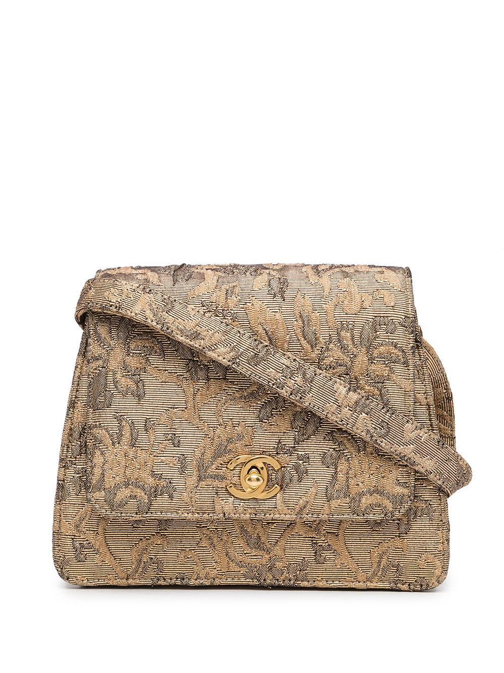 CHANEL Pre-Owned CC 花卉提花手提包（1998年典藏款） - 金色