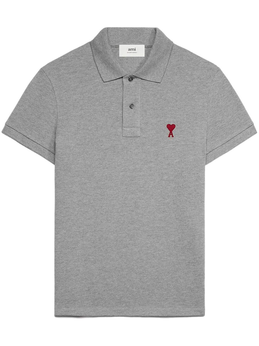 AMI Paris logo刺绣棉polo衫 - 灰色