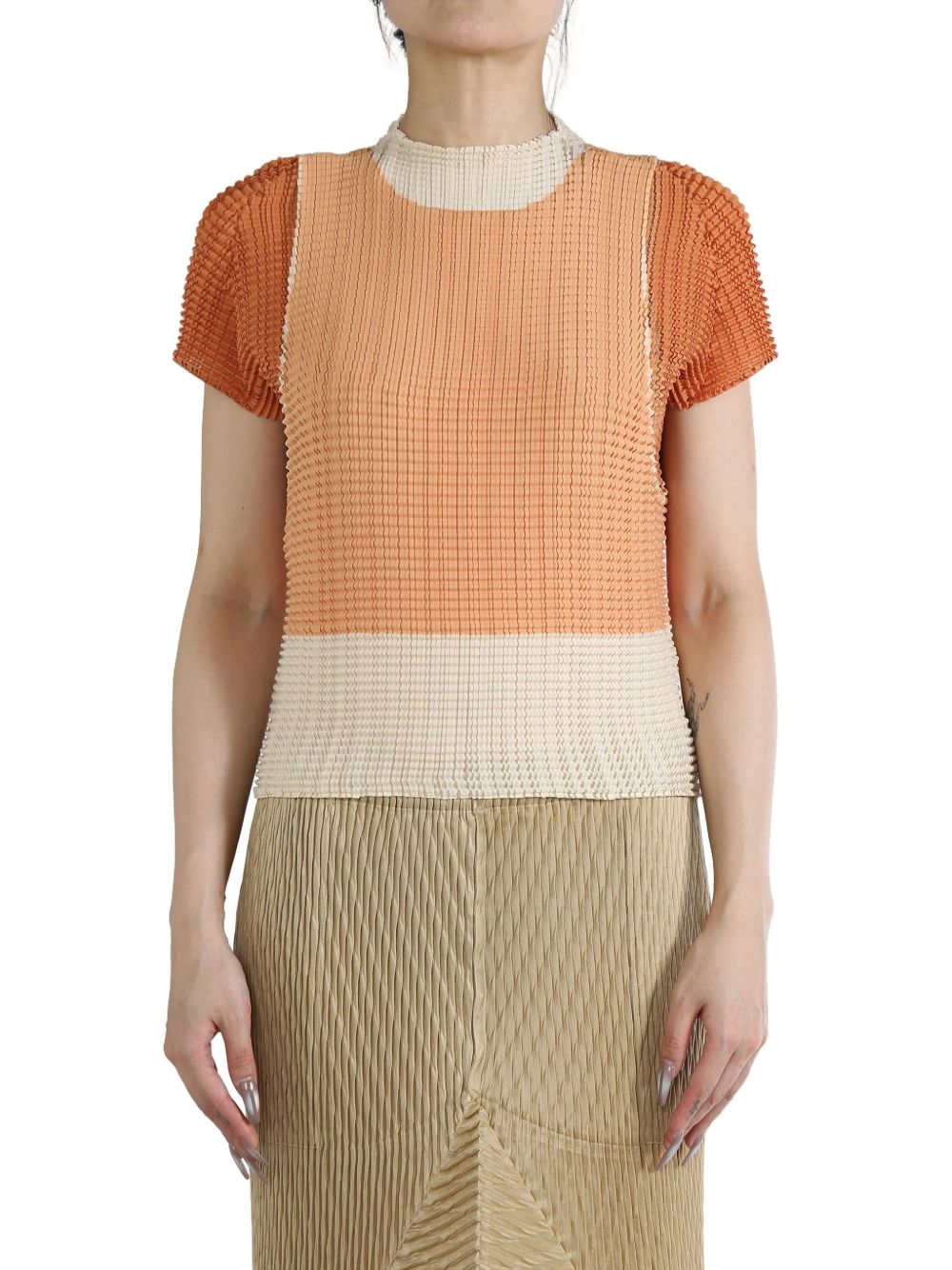 Issey Miyake layered pleated blouse - 橘色