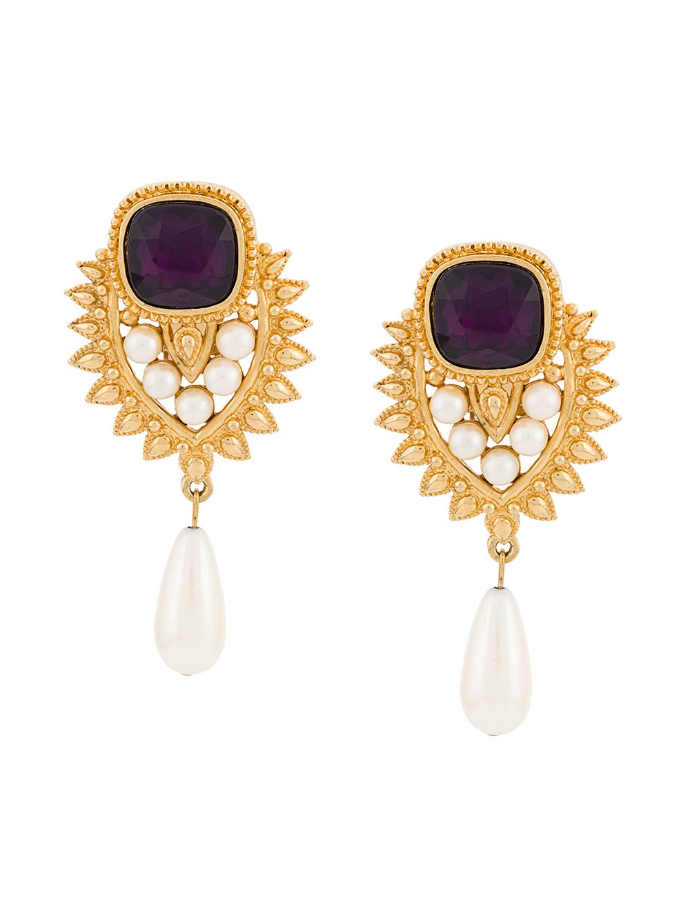 Susan Caplan Vintage 古着Elizabeth Taylor 18k镀金人造珍珠耳坠 - 金色