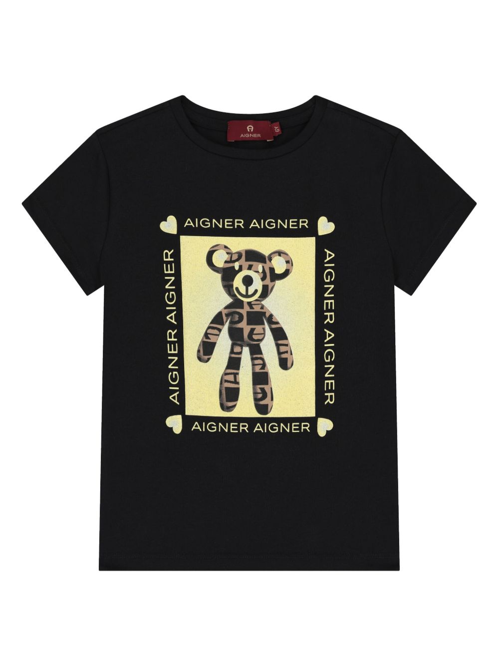 Aigner Kids 泰迪熊logo印花棉T恤 - 黑色