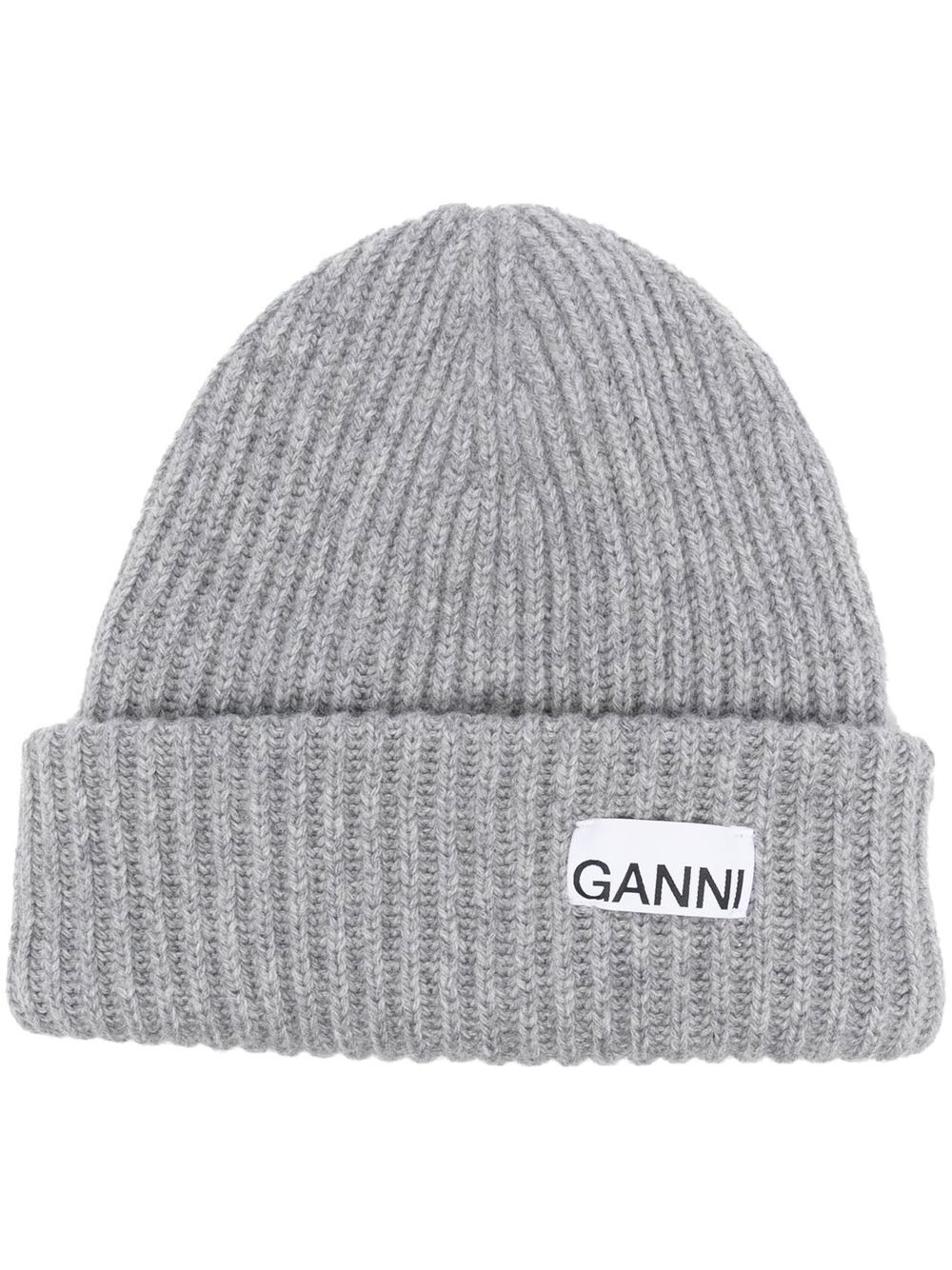 GANNI 标贴罗纹针织套头帽 - 灰色